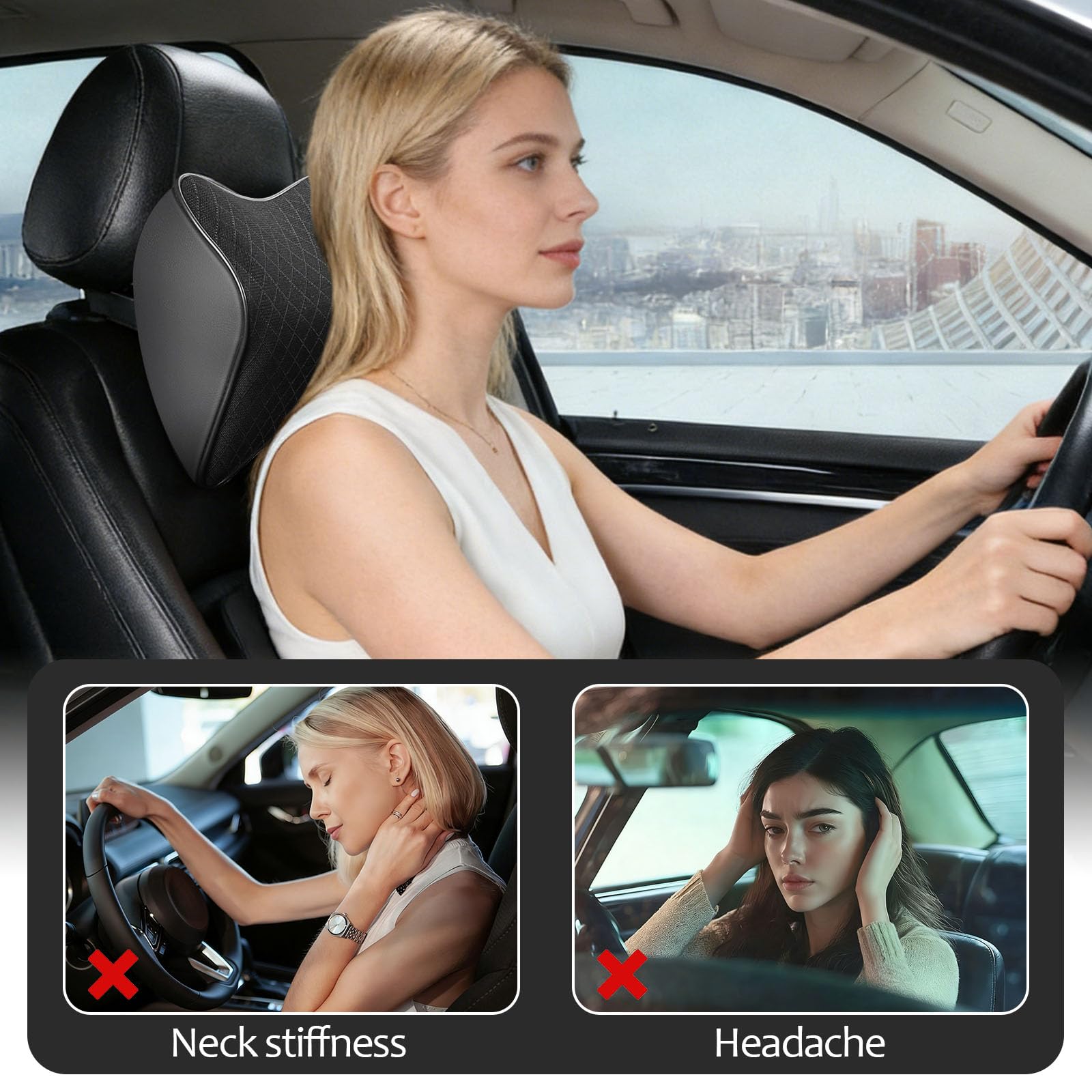 2-Pack Auto Nackenkissen, Auto Kopfstütze mit verstellbarem Riemen Nackenstütze Auto aus Memory Foam Autokopfstützenkissen Kopfstützenkissen zum Fahren Atmungsaktiver Abnehmbarer Abdeckung