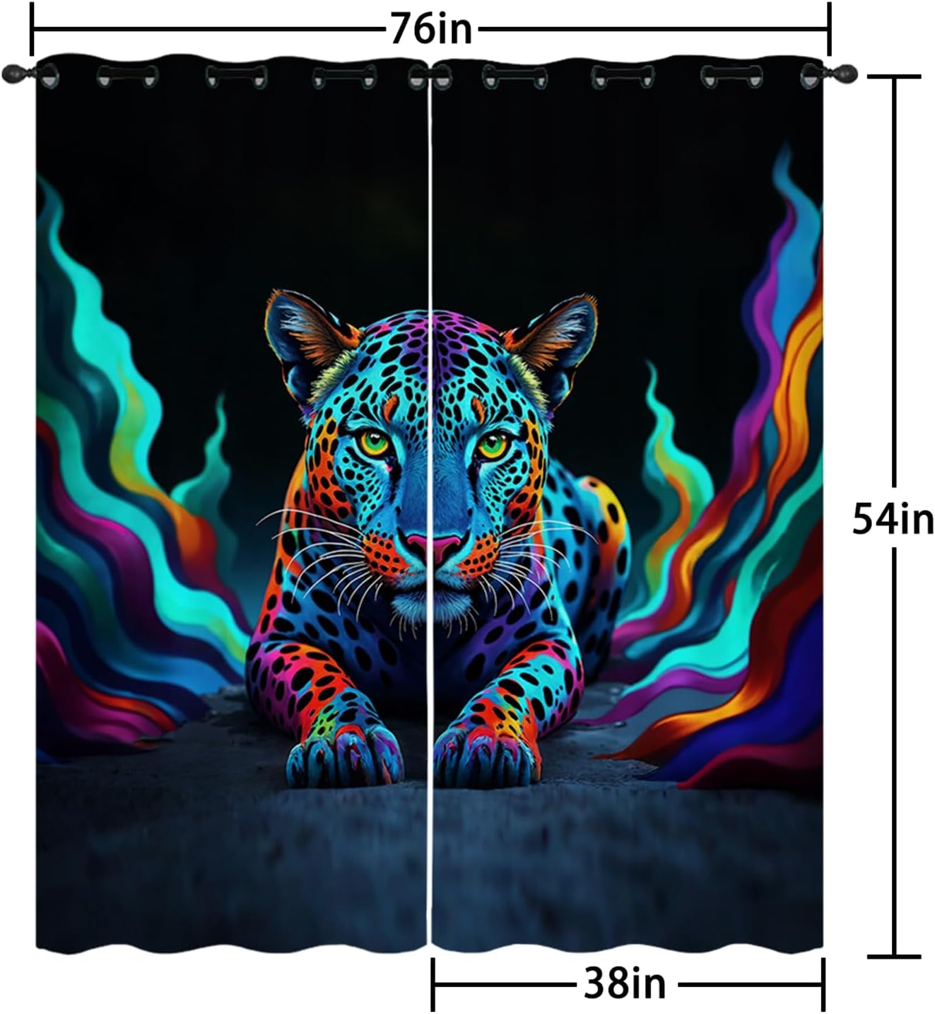 AILONEN Cheetah Window Curtain,Colorful Leopard Print Window Treatments Drapes,Wild Animal Theme Curtain for Bedroom Living Room, 38" W x 54" H 2 Panels