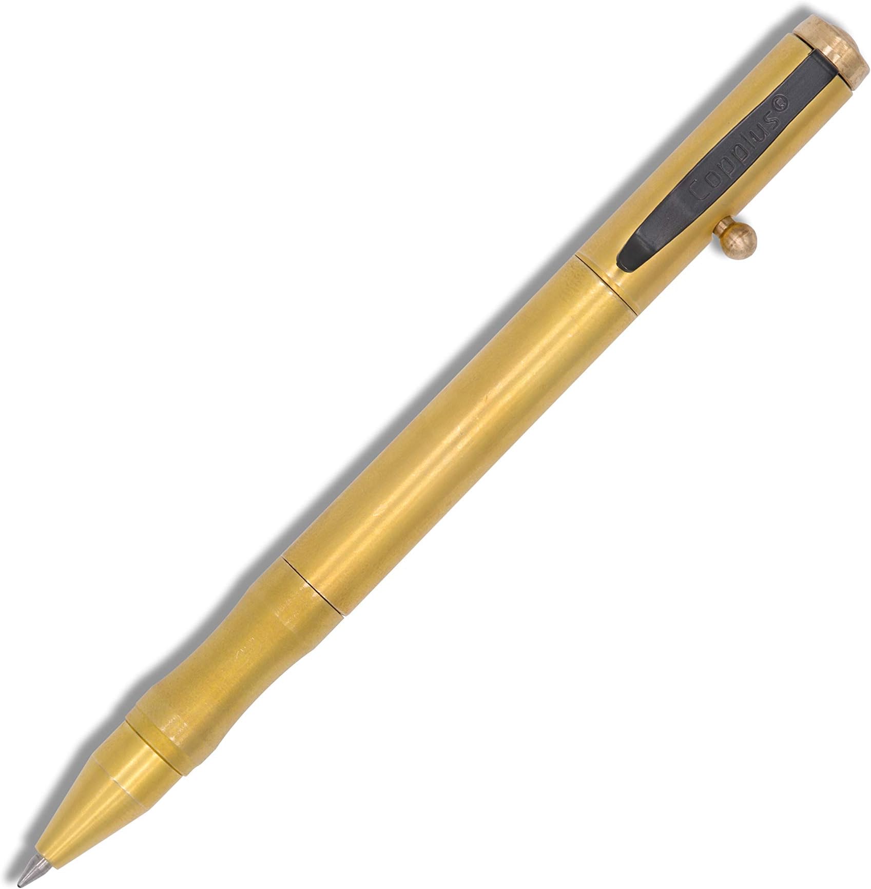B20r Raw Brass Gel Pen - Bolt-action to Protrude the Nib, Works with Pilot G2 Refills, Moderate Weight to Deliver Smooth Lines, Curved Section for Comfort Holding.