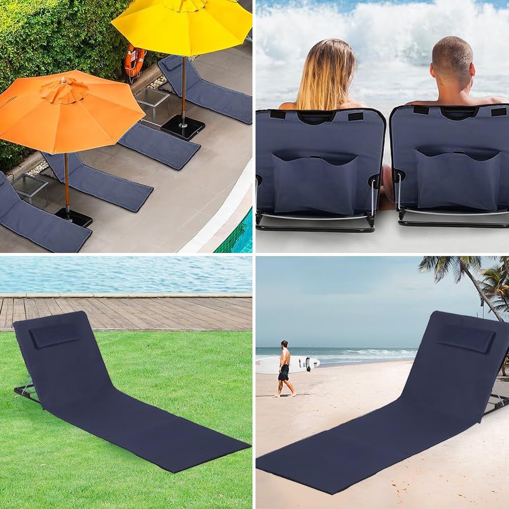Strandmatte Mit Rückenlehne Verstellbar,Tragbare Liege Strand Mit Tragetasche,Liege Mit Rückenlehne Faltbare,Strandliege Klappbar,Sonnenmatte,Sitzliege,Sonnenliege
