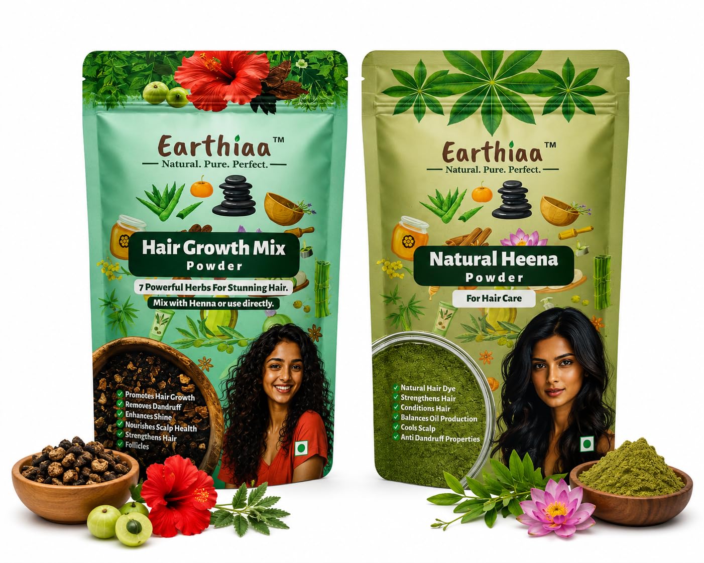 Natural Heena Powder for Hair Growth, Organic Hair Dye and Nourishment and Hair Growth Mix with Henna, Neem, Shikakai, Brahmi, Natural Hair Care Powder Pack of 2 Henna + 1 Hair Growth Mix-image-23