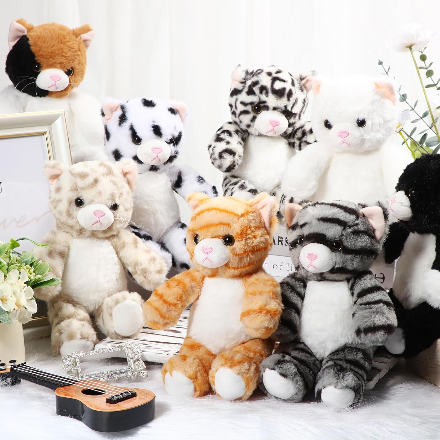 Libima 8 Pcs 8 Inch Cat Stuffed Animals Bulk Cute Kittens Plush Toys Cat Theme Party Favors Birthday Gift Pet Party Favors Christmas Stuffers Pet Toys Decoration(Sitting)