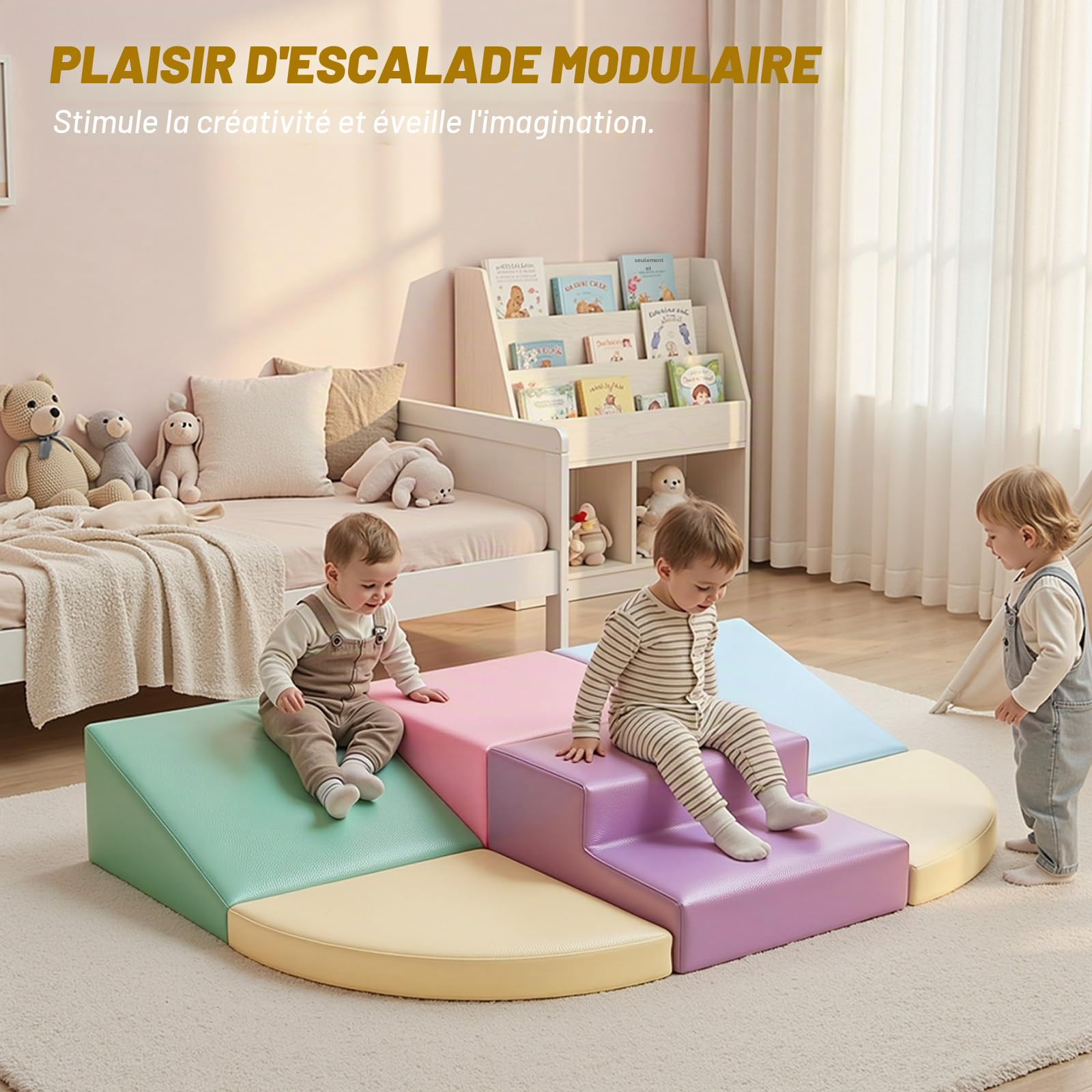 JungleDove Lot de 6 blocs de construction en mousse pour enfants - Pour l'escalade et l'intérieur - Blocs de construction géants pour la motricité de bébé - Jouet d'escalade - Blocs de construction en