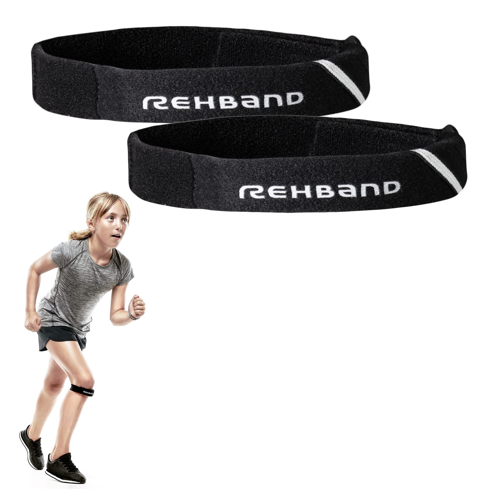 Rehband UD rodillera para niños - Soporte de rótula con almohadilla de presión, banda para el tendón rotuliano infantil para fútbol, running, balonmano y tenis, Color:Negro - 1 Par,Talla única