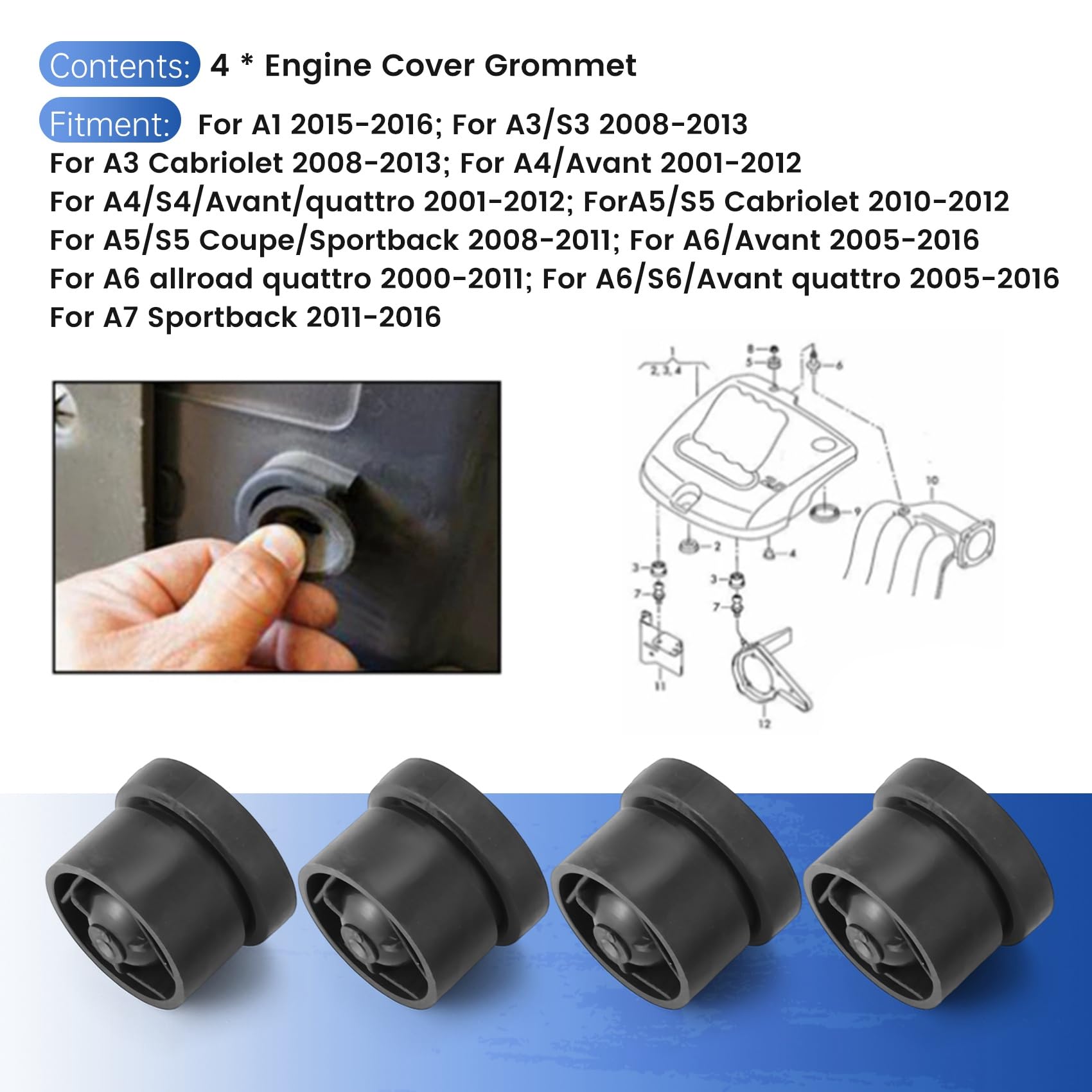 4x Motorabdeckung Kissen Aus Gummi - Für Audi A1, A3, A4, A5, A6, A7, A8, Q3, Q5