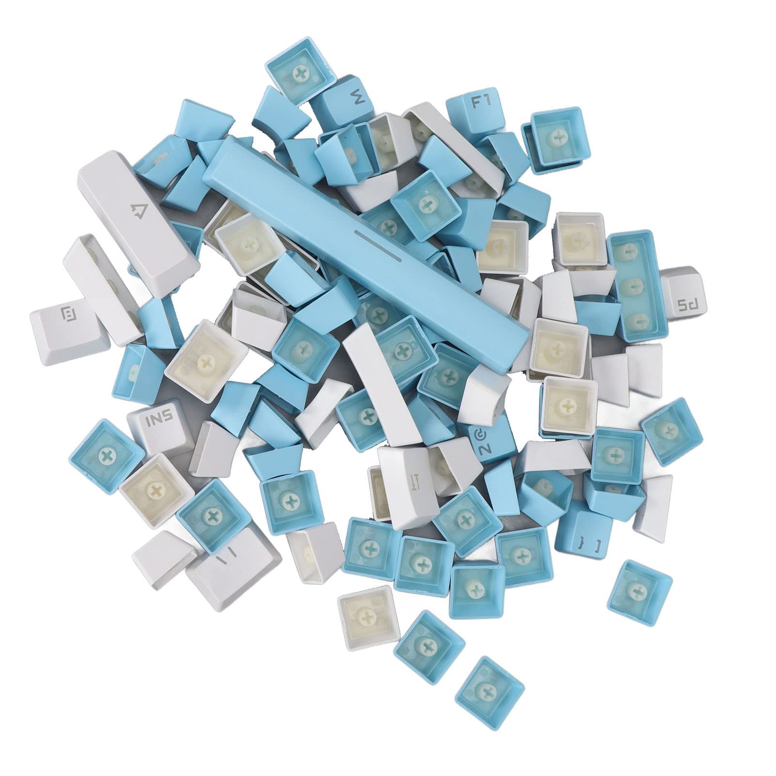 Backlit Keycaps, Comfortable Oil Resistant Stable Translucent Keycap for 104/87/61 Keys(Blue and white)