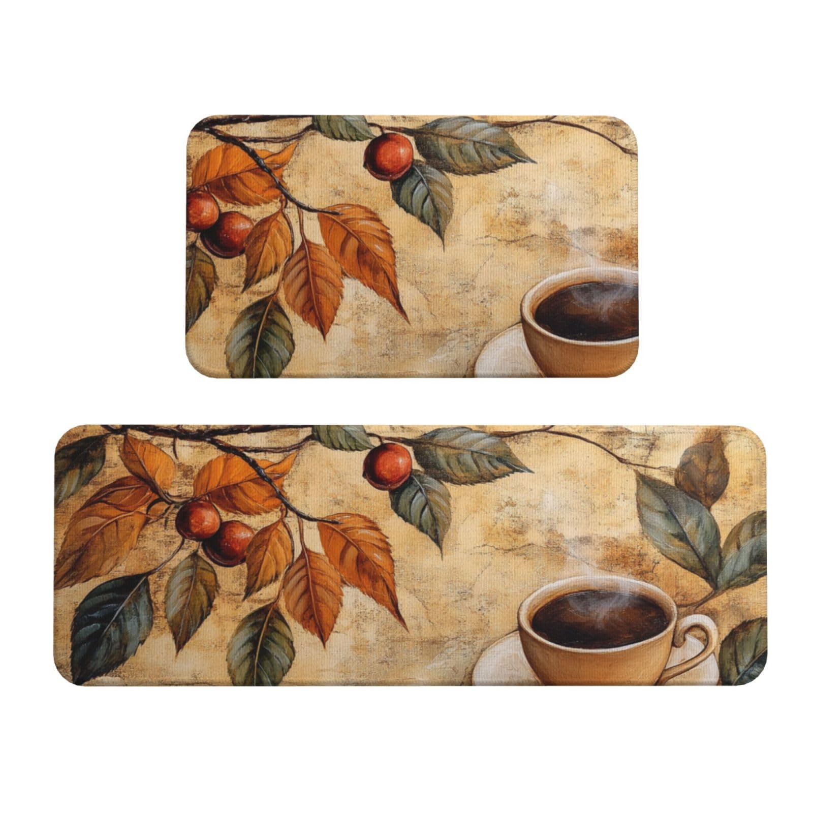 Tapetes de cocina acolchados: juego de 2 alfombras antideslizantes y lavables con diseño de café