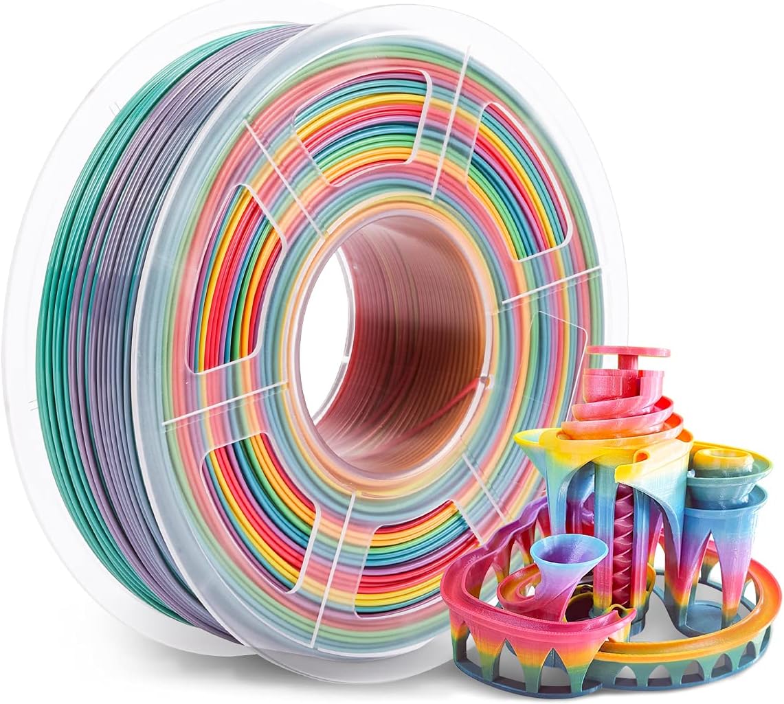 PLA Filament 1.75mm Rainbow, SUNLU PLA 3D Printer Filament Multicolor, Dimensional Accuracy +/- 0.02mm, 1kg Spool(2.2lbs), 1.75 PLA Rainbow Color Change