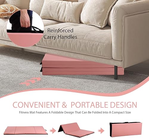 Vista 78 de Colchoneta de gimnasia para acrobacias, plegable, tapete de ejercicio para niños, adultos, tapete de yoga de piel sintética con asas de transporte
