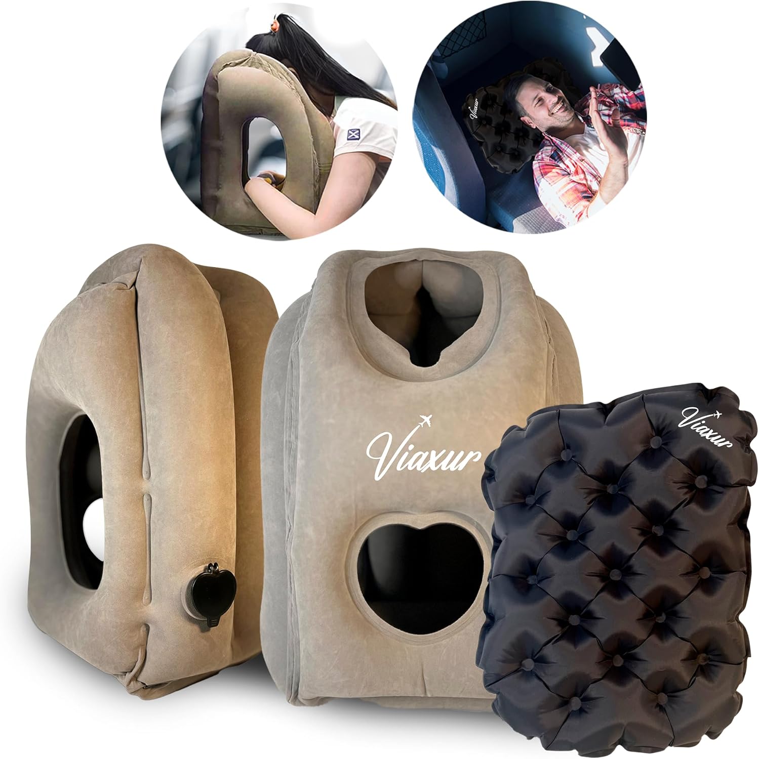 Inflatable Travel Pillow Set with seat pad – Travel Accessories for Optimal Rest on Your Trips – Flexible Pillow – Inflatable Travel Set Sleep aid – Plane Travel Essentials.
