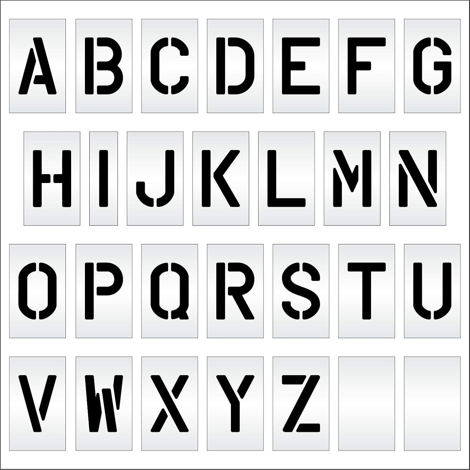Curb and Median Stencils - 6 inch Alphabet KIT Stencil Set - (28 Piece) - 6" x 4" x 1/16" (63 mil) - Light-Duty