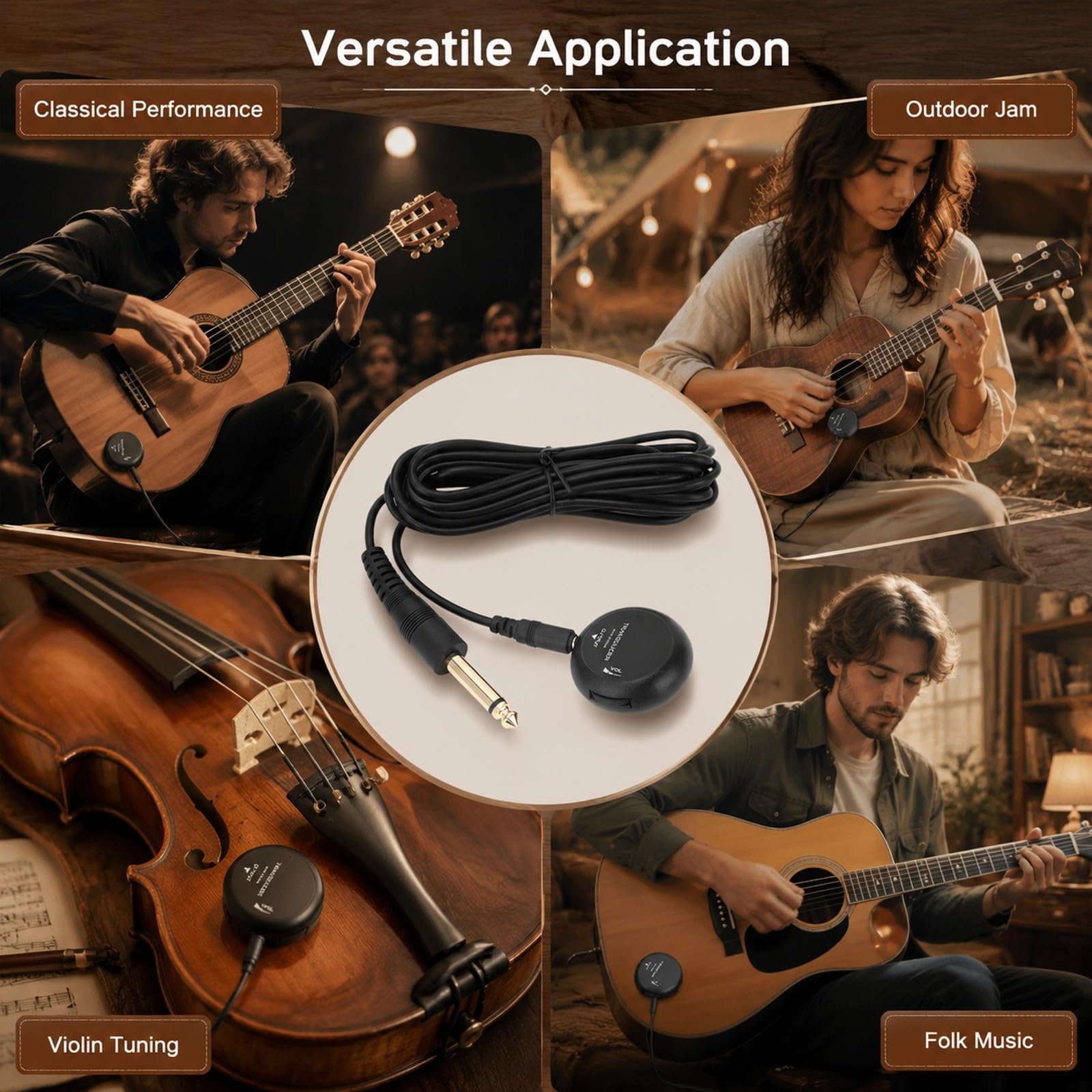 Piezo Pickup Contatto Regolabile, Microfono Autoadesivo Mini per Chitarra, Ukulele, Violino - Suono Professionale, Installazione Facile, Nessuna Batteria Necessaria