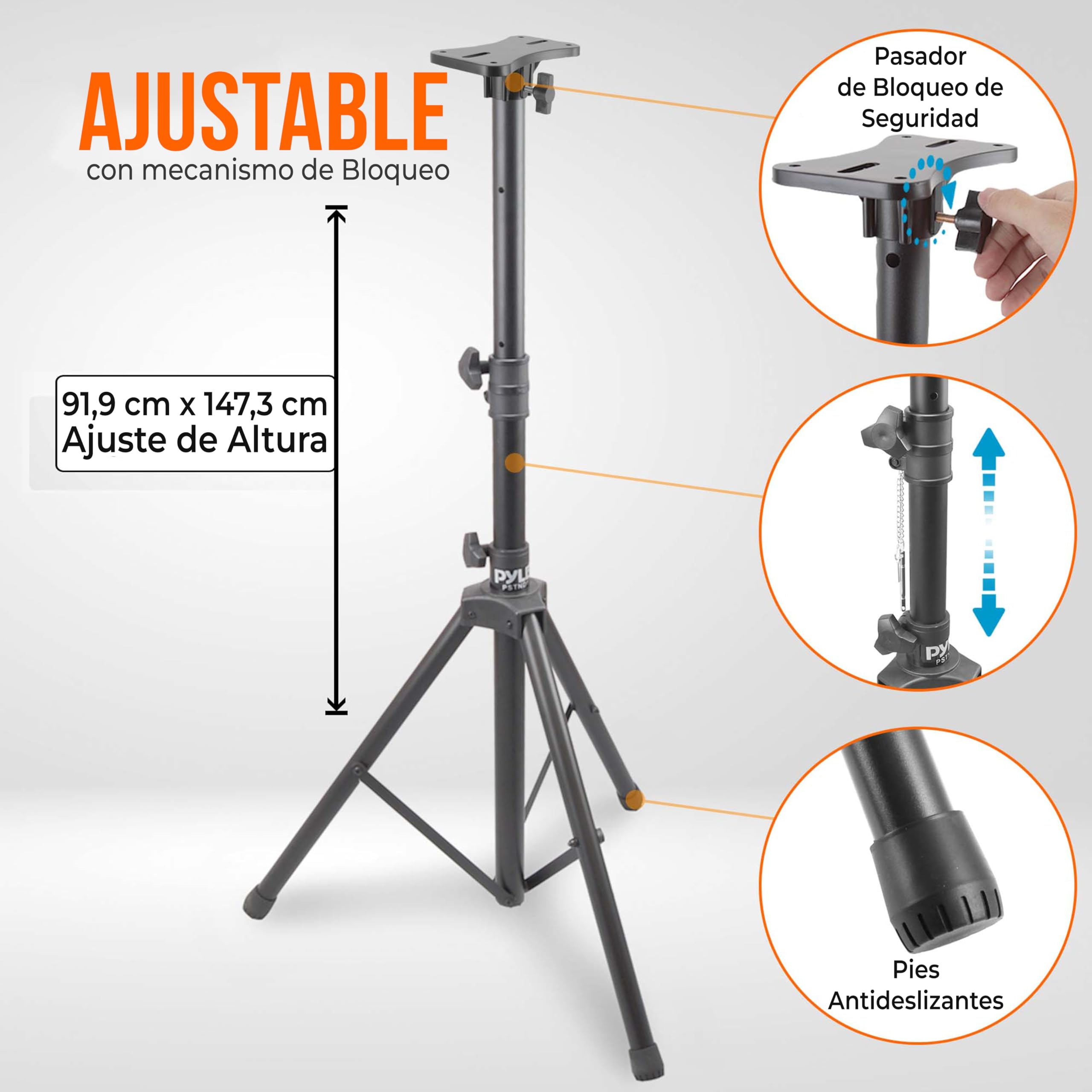 Pyle Soporte tripode para Altavoz, Ajustable, Montaje Resistente de Acero, Pasador de Seguridad, Plegable, Ideal para Altavoces Grandes