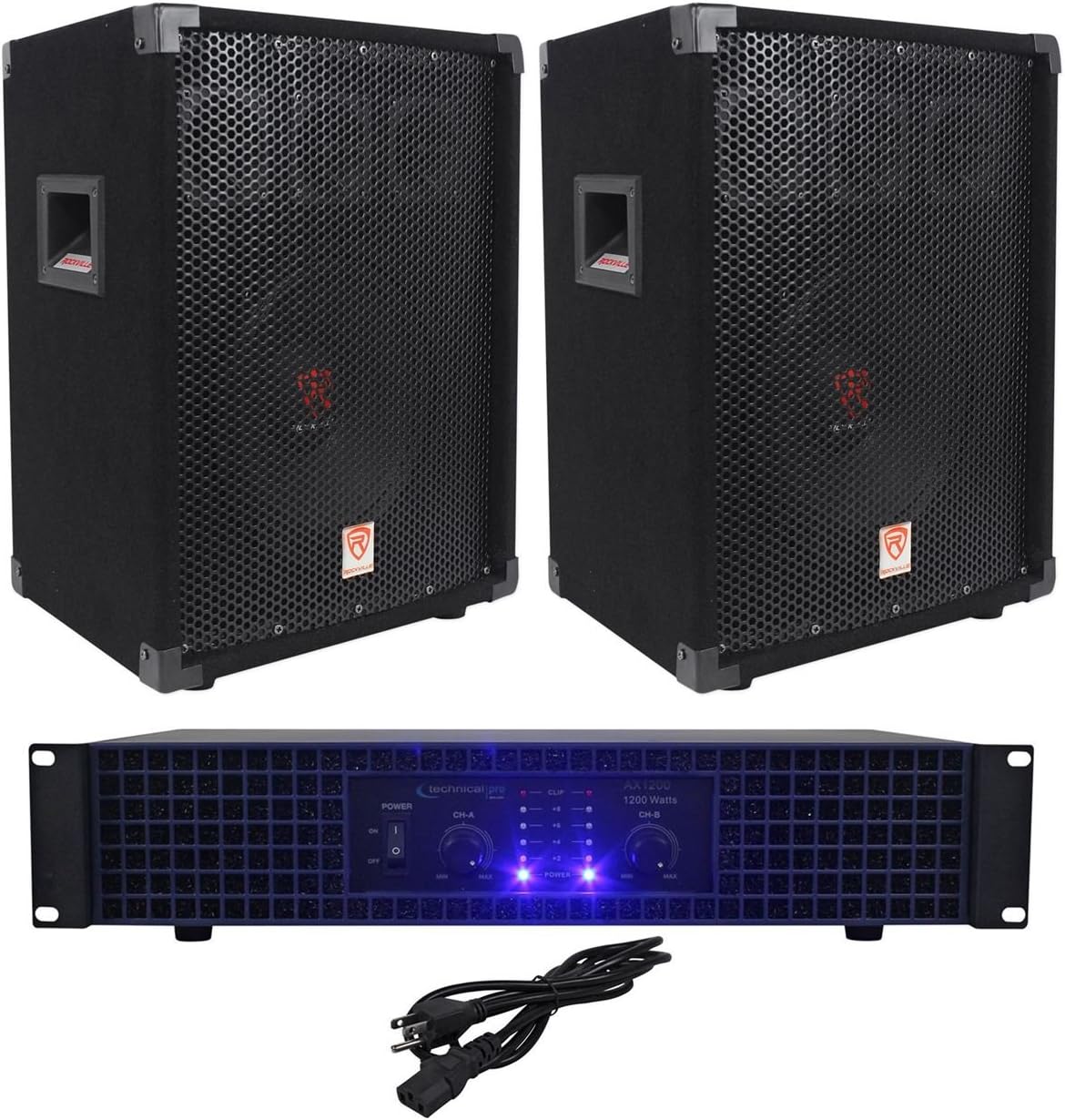 2 Rockville RSG10 10" PA Speakers+Technical Pro AX1200 1200w Power DJ Amplifier