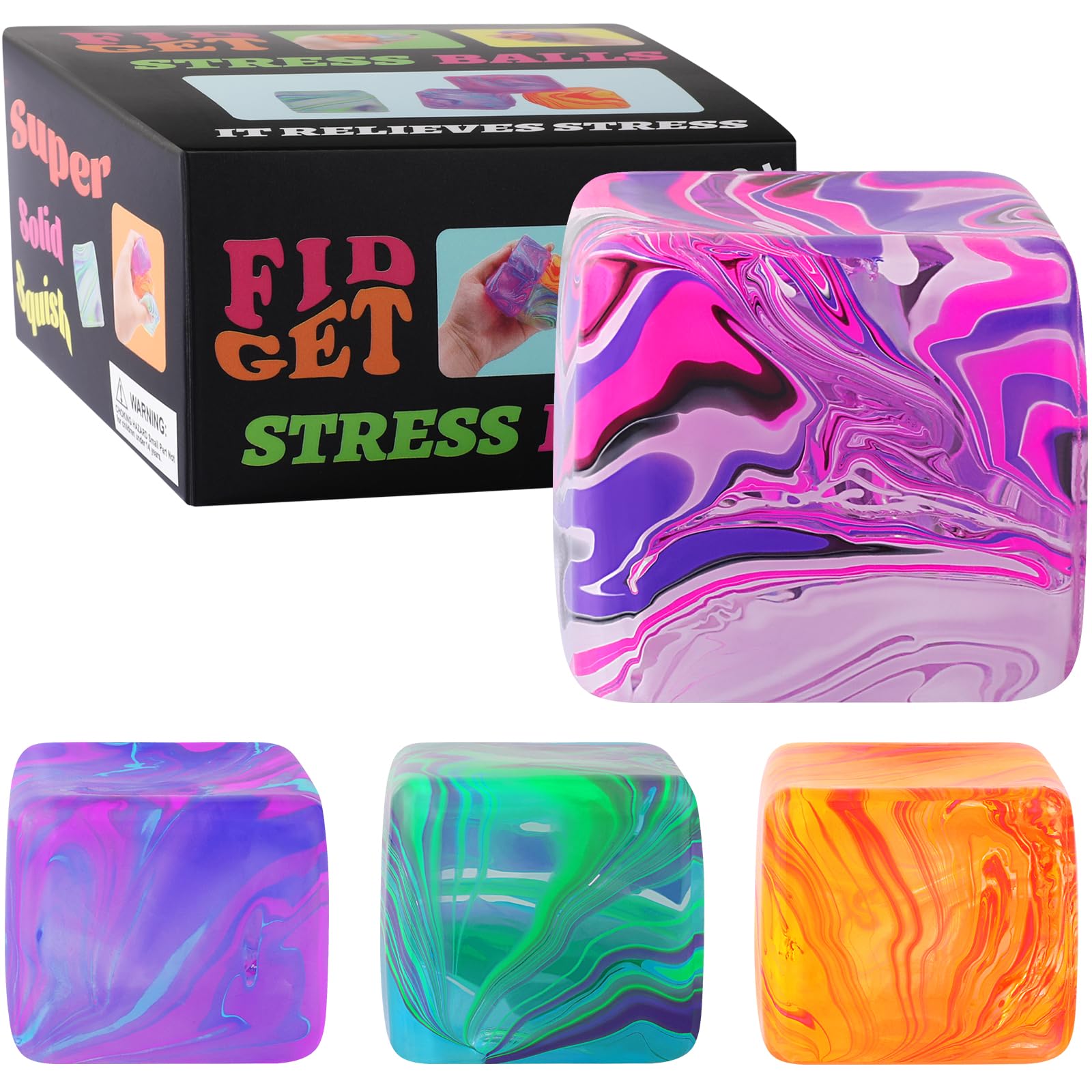 4 Pack Fidget Toys Squishy Stress Cube -Ice Cube Sensory Ball,Squishy Stress Relief Toys, Autism Fidget, Classroom Prize, Squishy Fidget Toys, Stress Balls for Adults & Kids