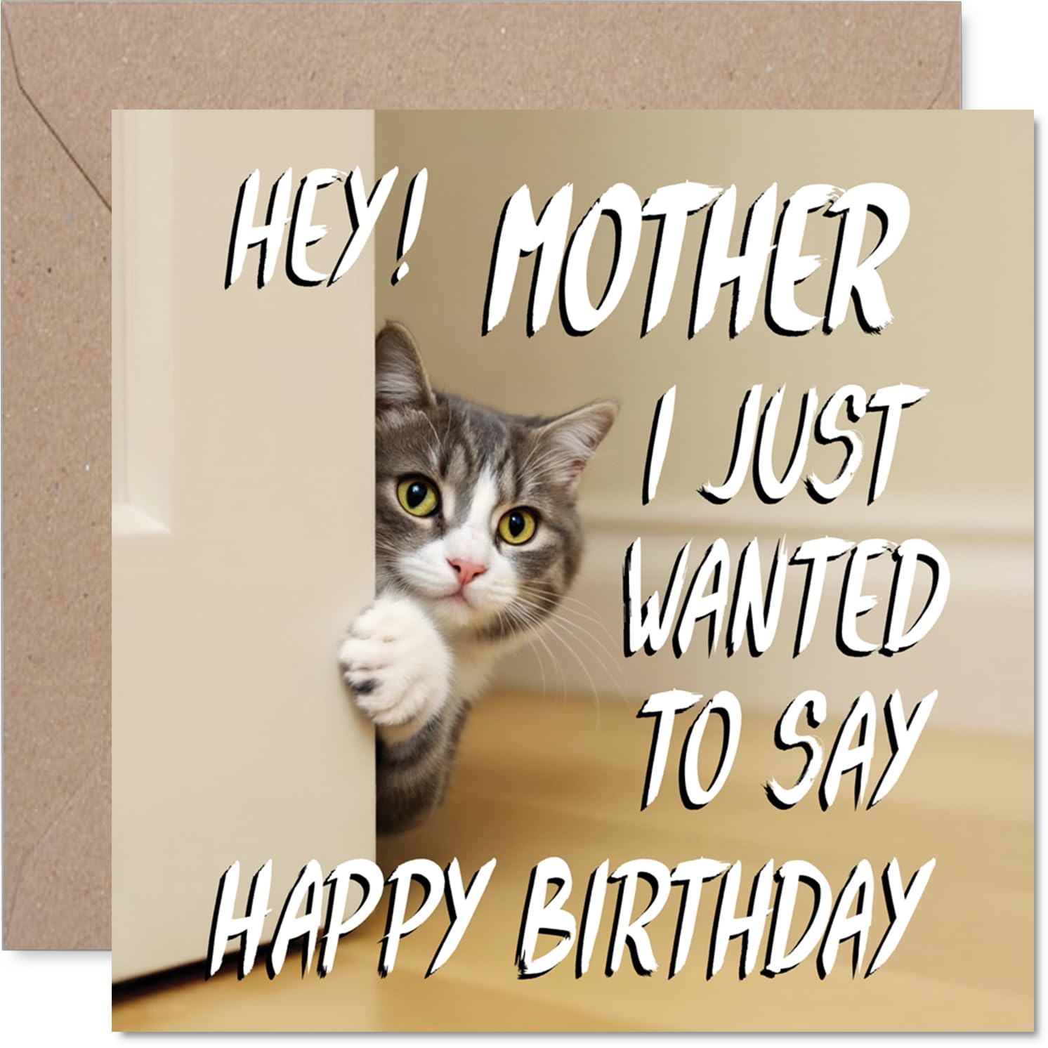 Mother Birthday Card - Cute Cat Peekaboo - Happy Birthday Card for Mother from Son Daughter, 145mm Lovable Kitty Bday Greeting Cards