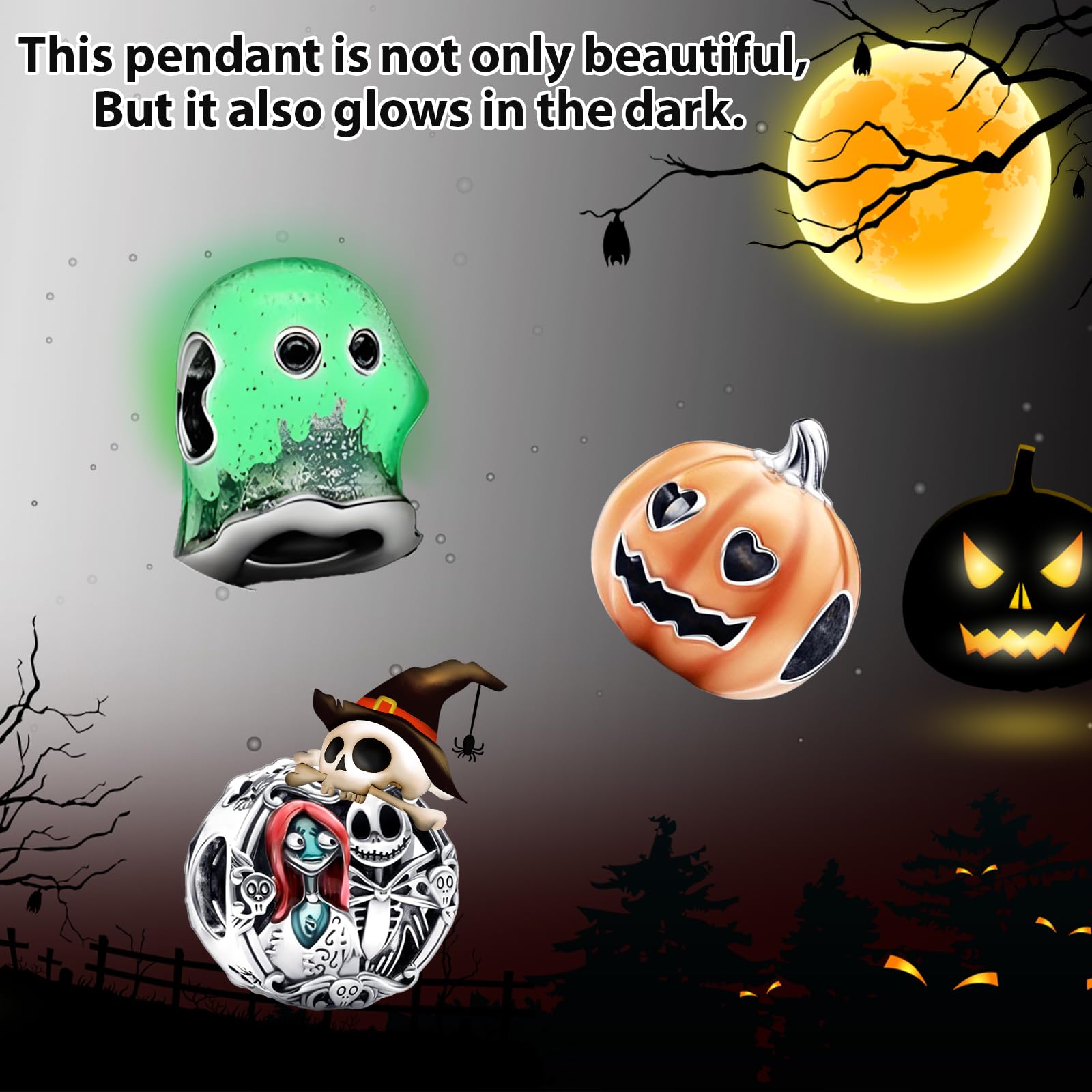 Halloween Charms Halloween Luminoso Colgante con Calabaza Cráneo Fantasmas Charms para Pulsera y Collar Joyas Regalo para Mujer