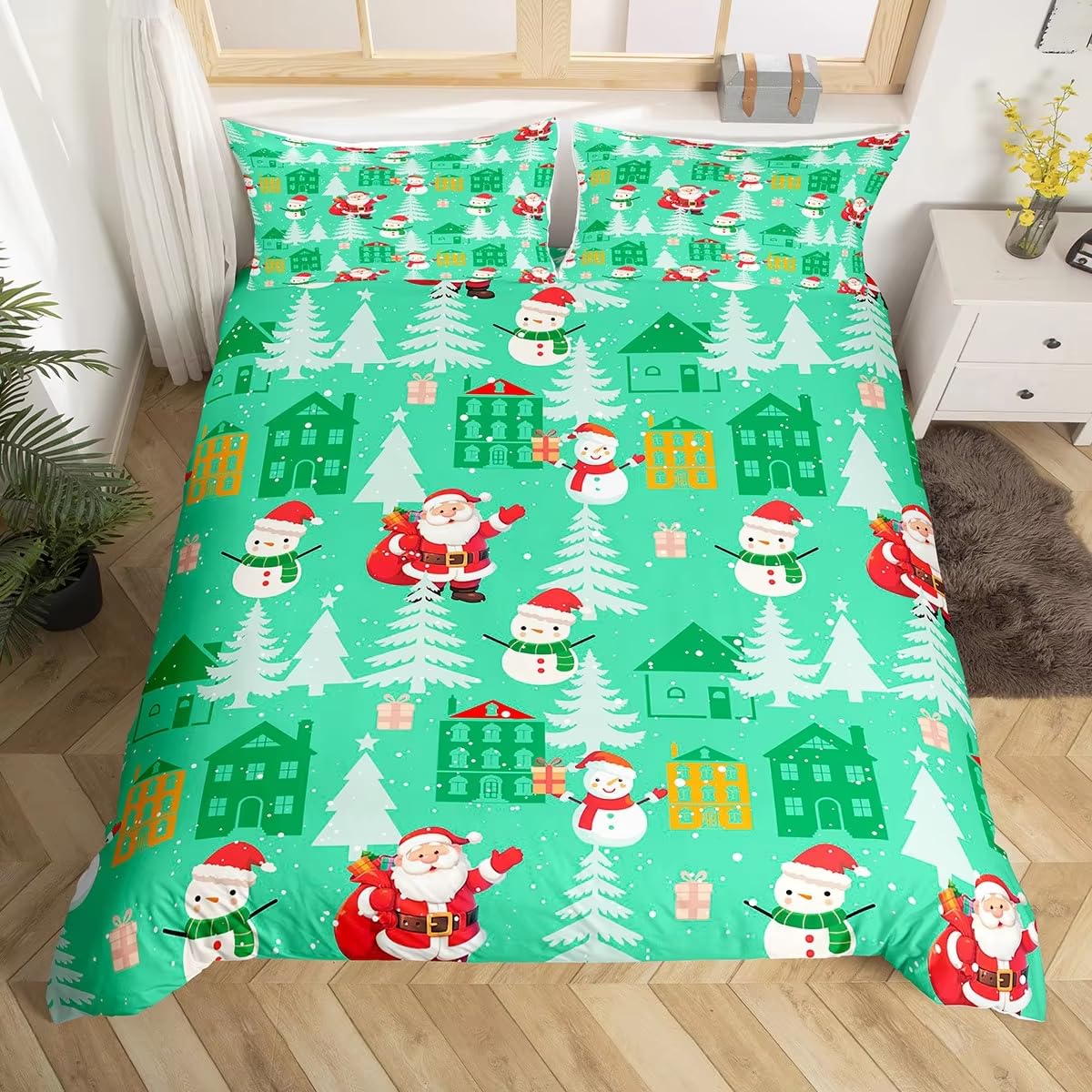 Parure de lit 200x200 enfant bonhomme de neige, le cadeau idéal pour habiller un lit double en hiver
