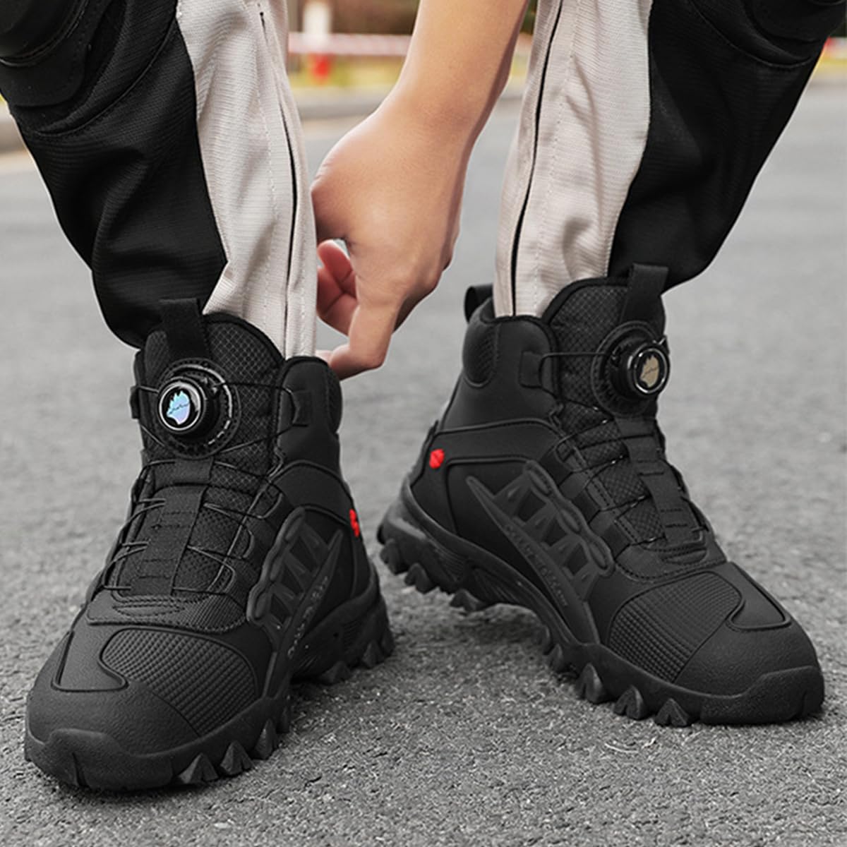 Scarpe da Moto Uomo Stivali da Moto Motocross Città Corsa Strada Casual con Supporto alla Caviglia e Shift Pad Suola Antiscivolo