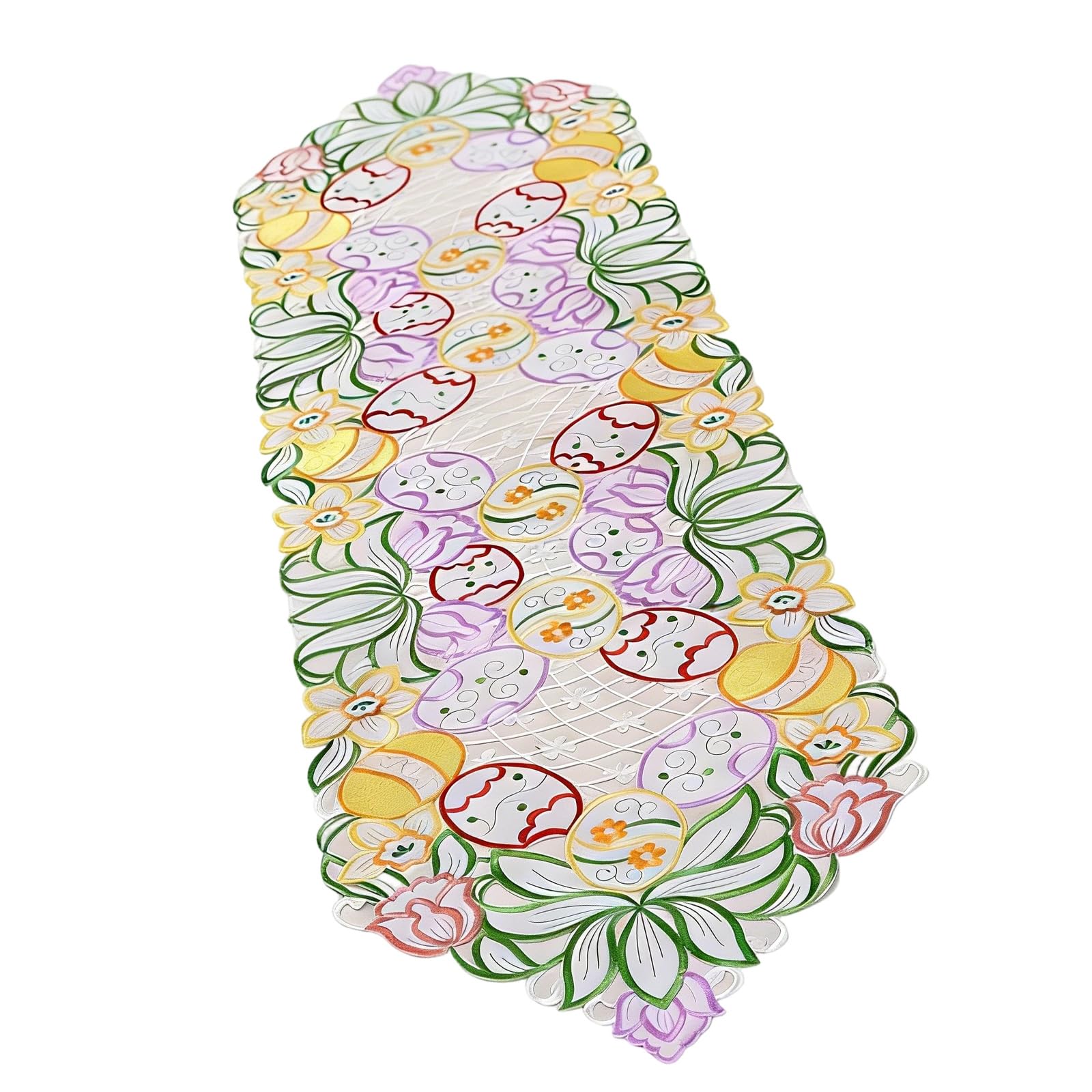 Holiday Decorative Table Runner Colorful Easter Eggs Hollow Lace Embroidery Tablecloth for Festives Home Party Decors Table Cover