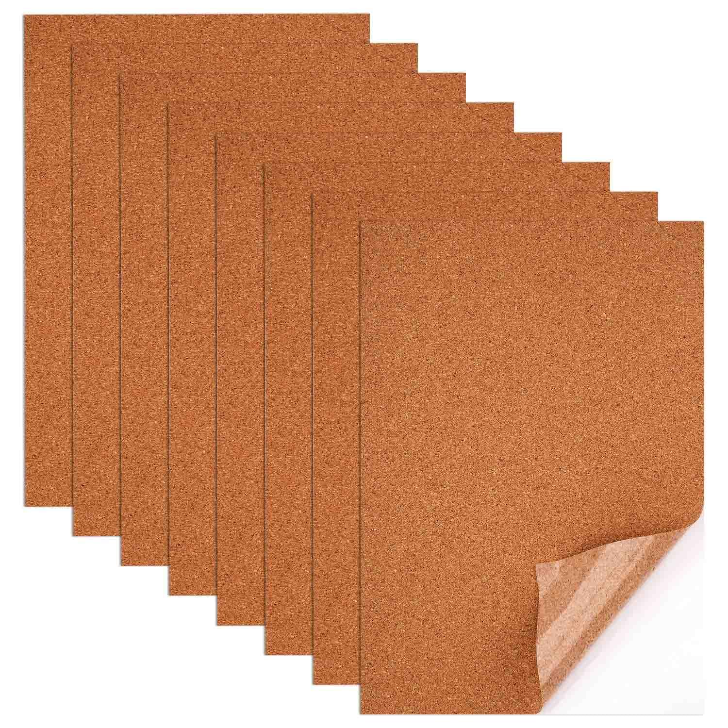 8pcs Self-Adhesive Cork Sheets, 11.81x8.27x0.04in Coasters Tiles for Wall Decoration, Square Backing Adhesive Board for Handmade Crafts