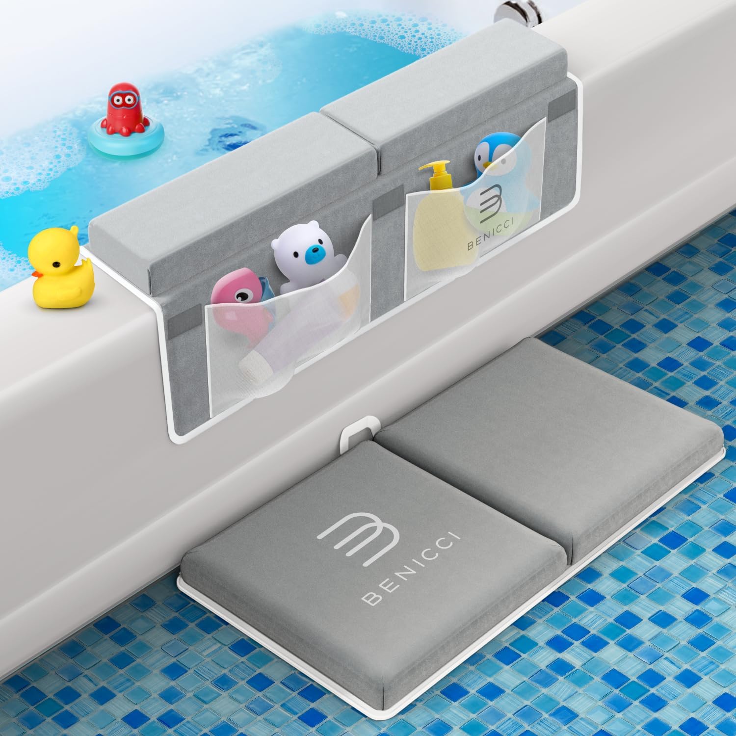 - Comfortable Bath Kneeler and Elbow Kneeling Rest Pad for Baby Bathing Parents - Painless Foam Mat with Toy Organizer Pockets - Quick Drying, Foldable, Non-Slip for Baby and Toddler Bathing