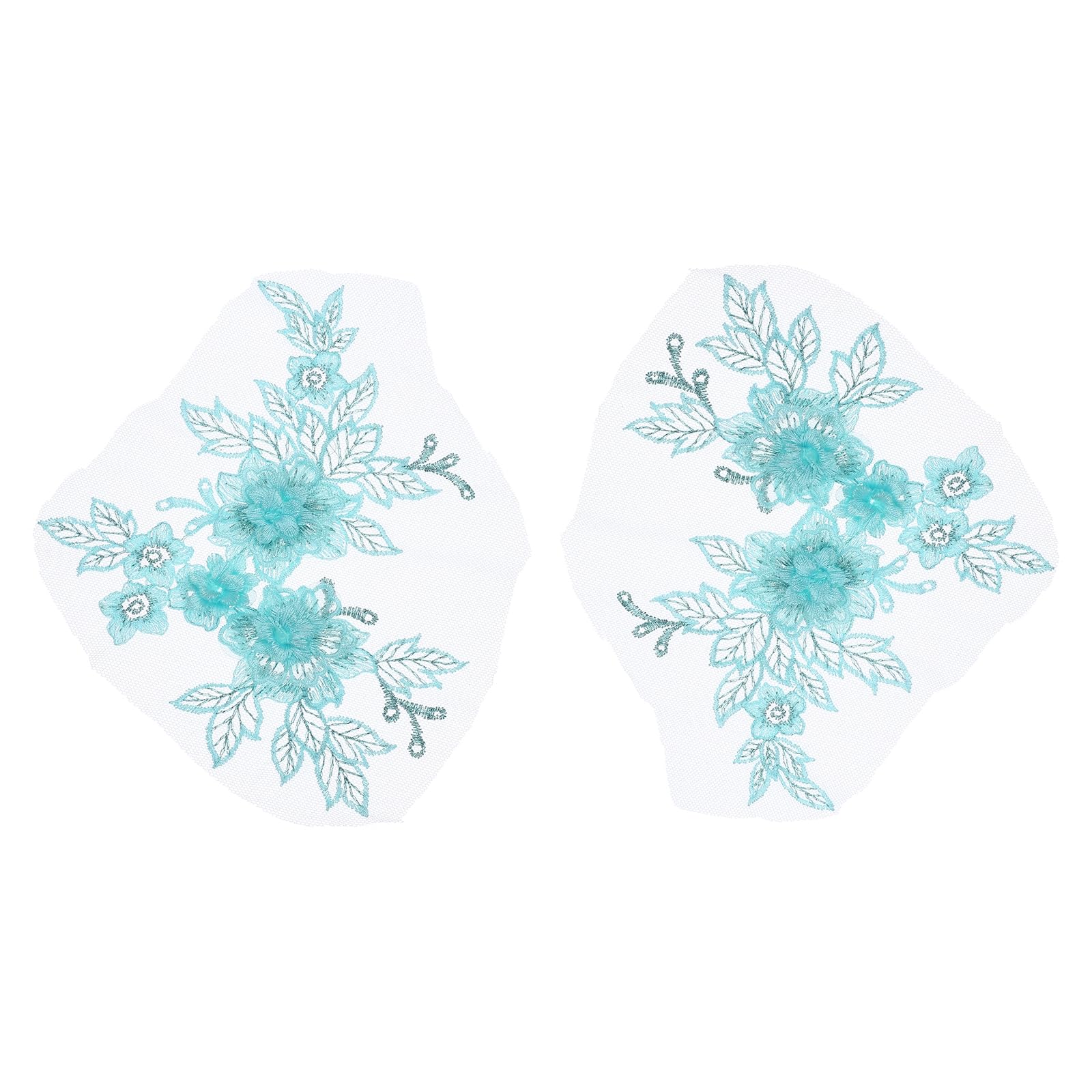sourcing map 2 Pcs Flower Lace Appliques 3D Embroidery Light Blue (20cm)