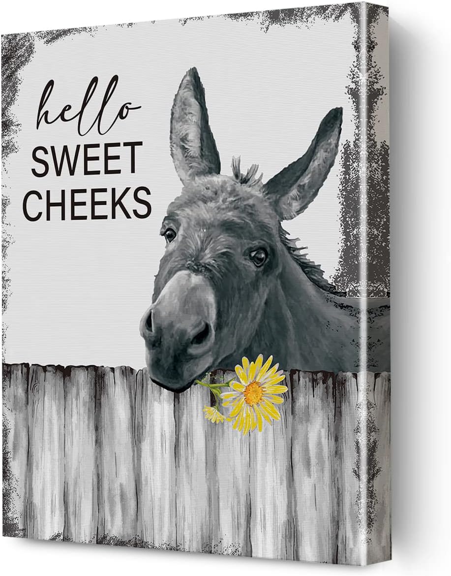 Hello Sweet Cheeks Framed Canvas Bathroom Wall Art, Funny