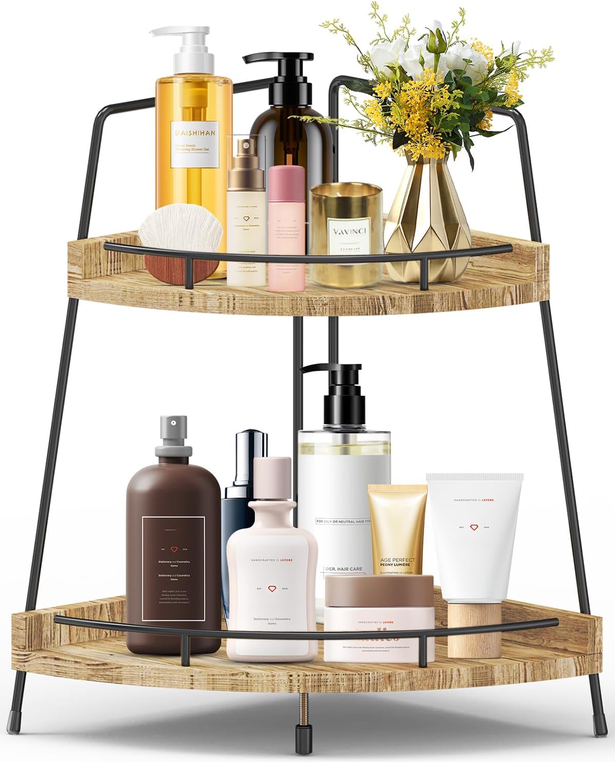 Ochine 2-Tier Bathroom Counter Organizer, Wood Bathroom Organizer Countertop, Corner Storage Shelf, Vanity Counter Shelf Organizer, Bathroom Storage Organizer for Kitchen, Dresser