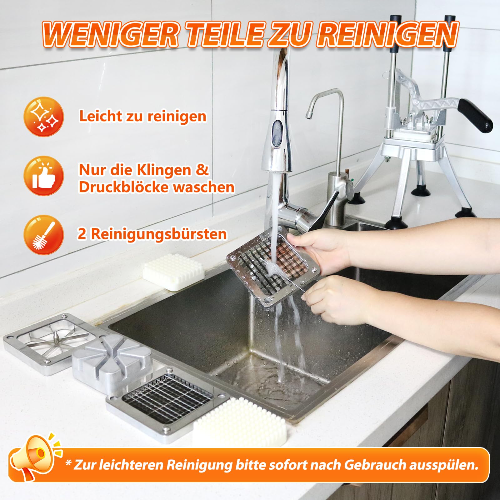 Anatole Pommesschneider Professionell Kartoffelschneider Vertikaler mit 6mm 9mm 13mm 8-Keil Klinge aus Edelstahl Pommespresse Manuell für Kartoffel Karotte Gurke Zwiebel Zitrone