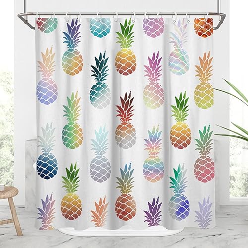 AAtter Cortina de ducha colorida de piña para niños, divertida, bonita, brillante, tropical, de verano, fruta, fresca, única, degradado, naranja,