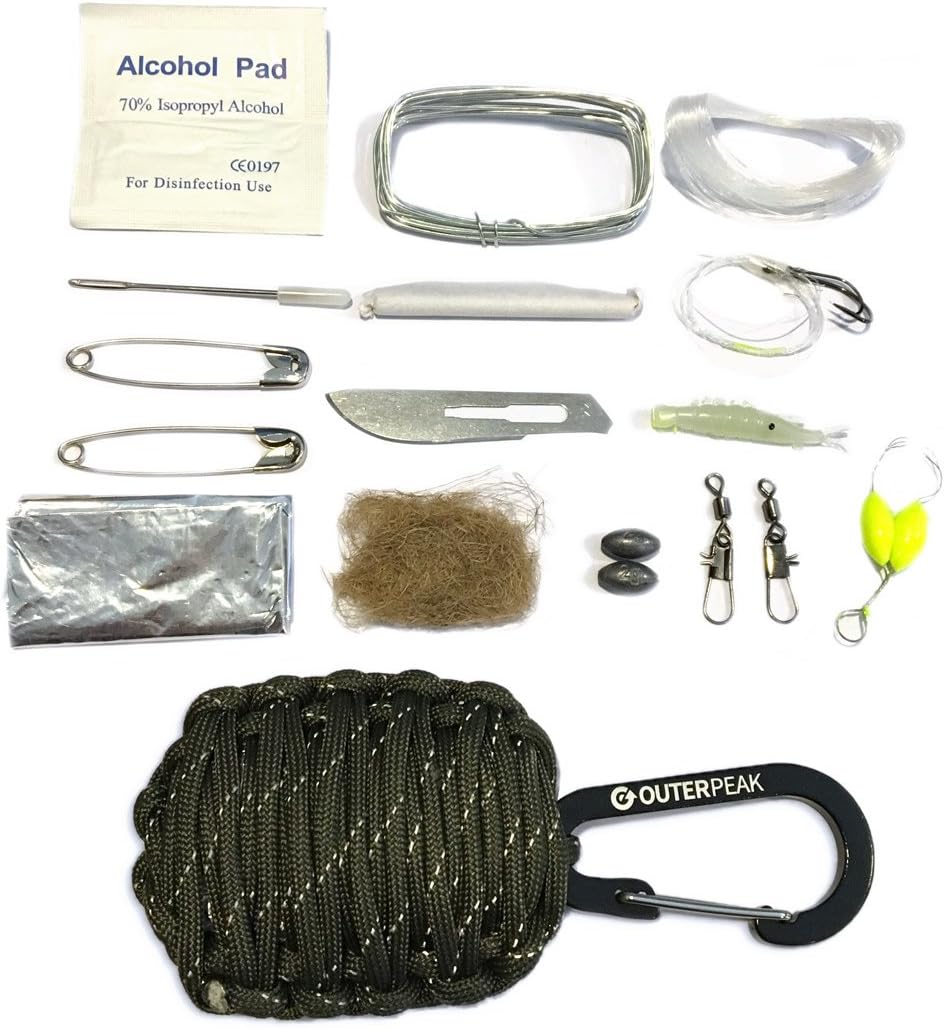 OuterPeak 20-Piece Emergency Paracord Survival Kit (Army Green Reflective)
