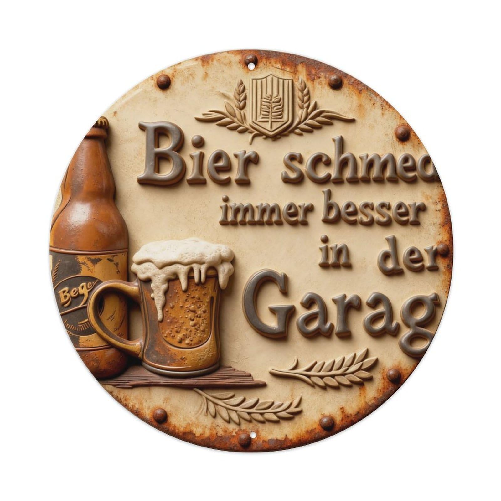 Beer Always Tastes Better in The Garage_2 Round Metal Tin Sign Vintage Wall Decor, Bar Garage Cafe Kitchen Home Wall Art Poster 8x8inches