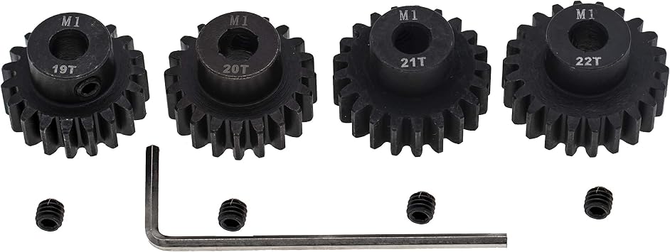 4pcs Mod 1 Pinion Gear 5mm Set Hardened 19T 20T 21T 22T M1 Pitch Gears RC Upgrade Part with Screwdriver