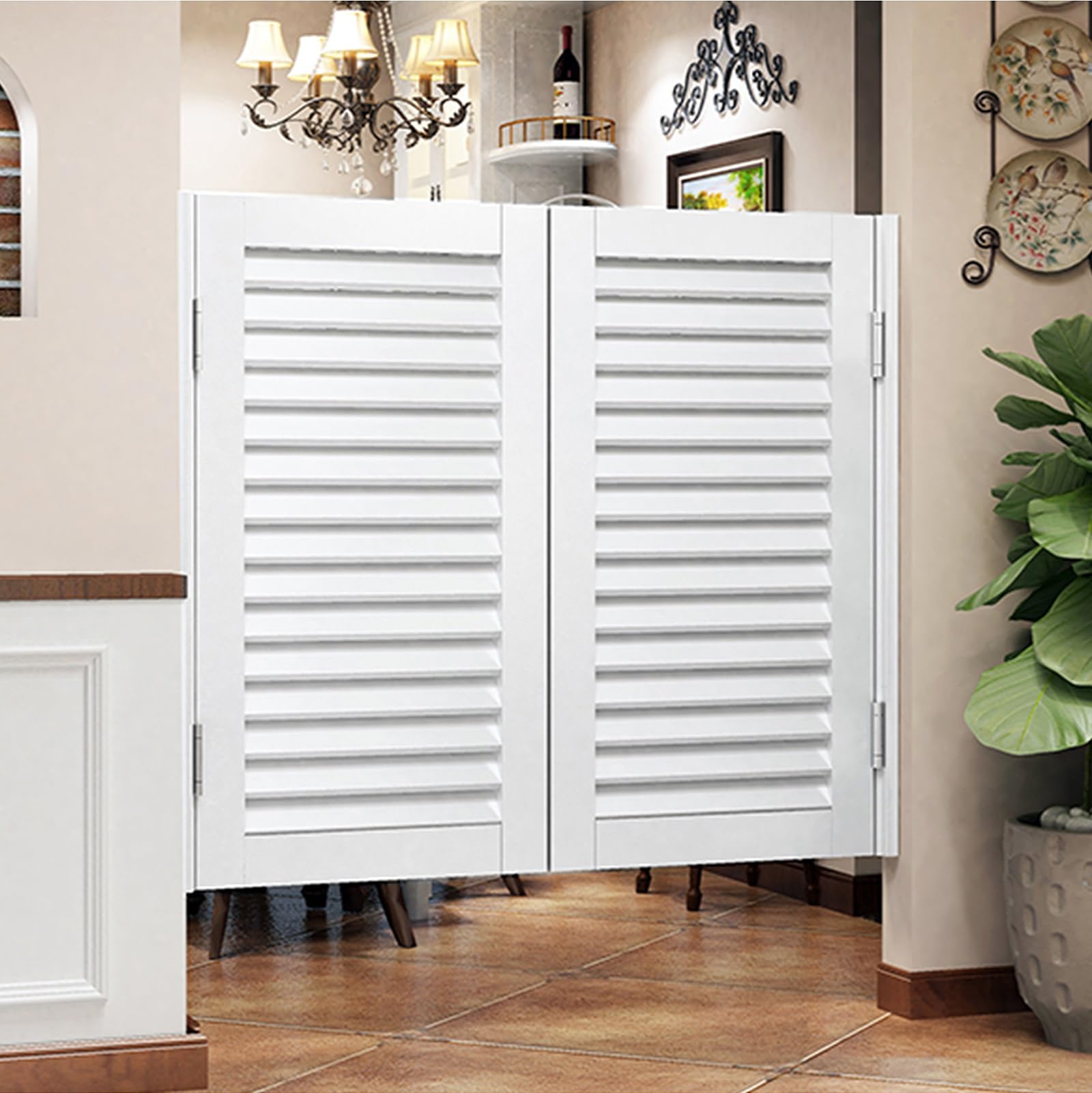 Porte battante à persiennes rétro en bois massif pour cuisine salle de bain et bar