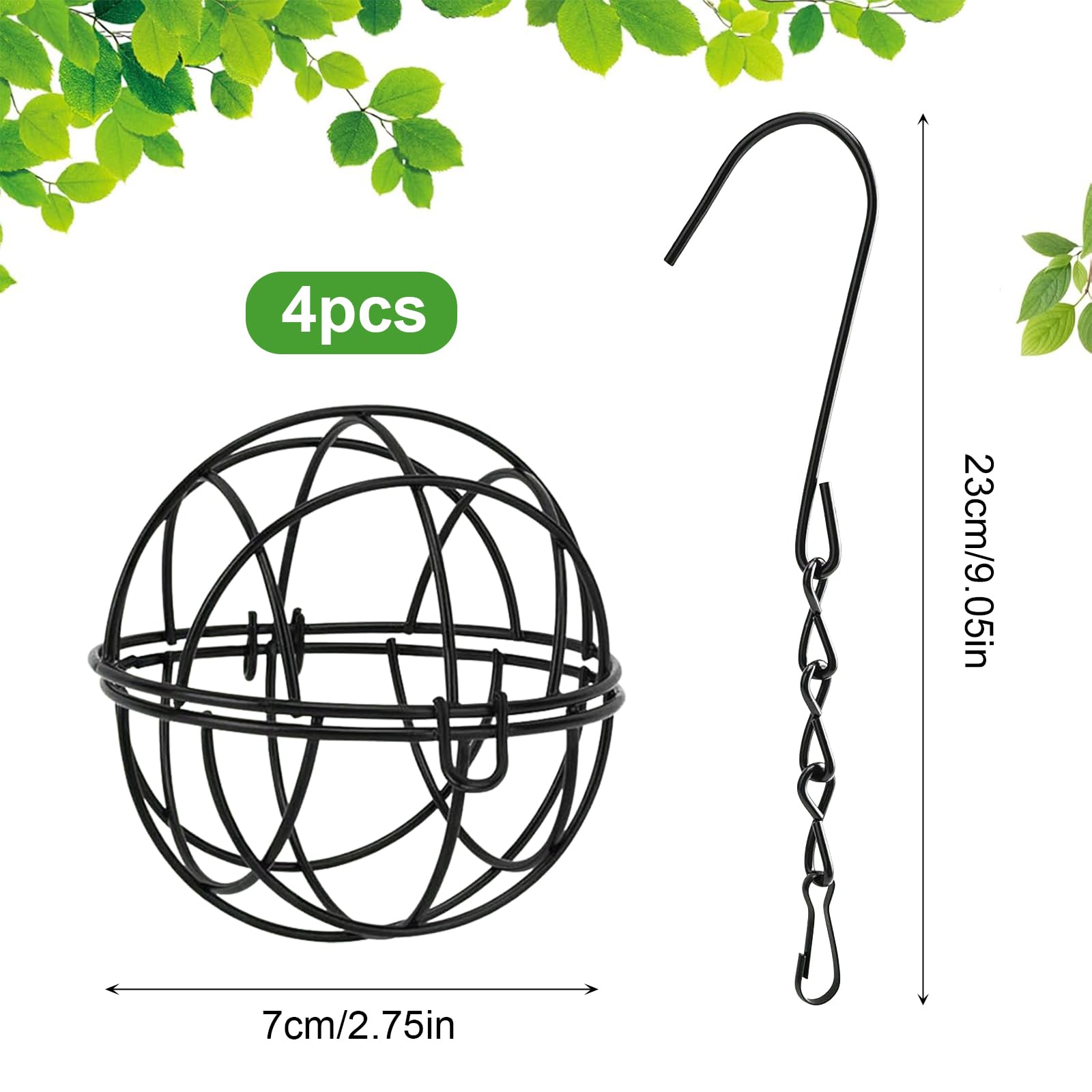 Pizsieat 4 Pcs Fat Ball Feeders Bird Feeders Fat Balls Hanging Station Fat Ball Holders for Birds with 4 S-shaped hooks Metal Suet Ball Holder for Outdoor Garden Wildlife Birds Finch Sparrow Robin - Image 2