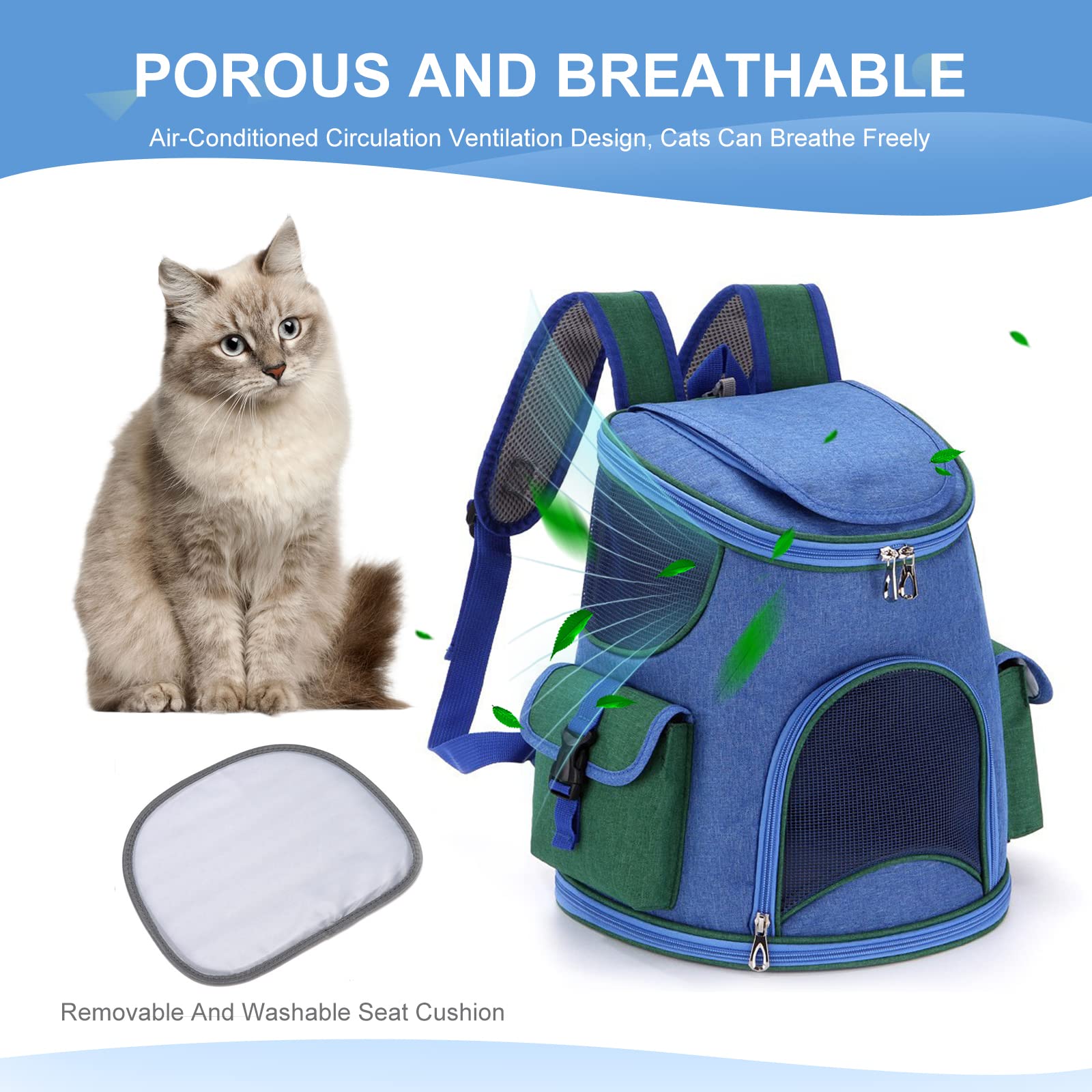PETCUTE Zaino per Cani Gatti,Zaino per Trasportino per Cani con Sicurezza Guinzaglio,Zaino Trasportino da Viaggio per Cani con Tracolla Regolabile,Pieghevole Borsa Trasportino Cane Gatto per Viaggi
