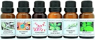 Crazy Candles 6 Bottle Set, Basil Sage & Mint, Nectarine Mint, Peppermint, Rosemary Mint, Spearmint, Spearmint Eucalyptus 1/2 FL Oz Each (15ml) Premium Grade Scented Fragrance Oil