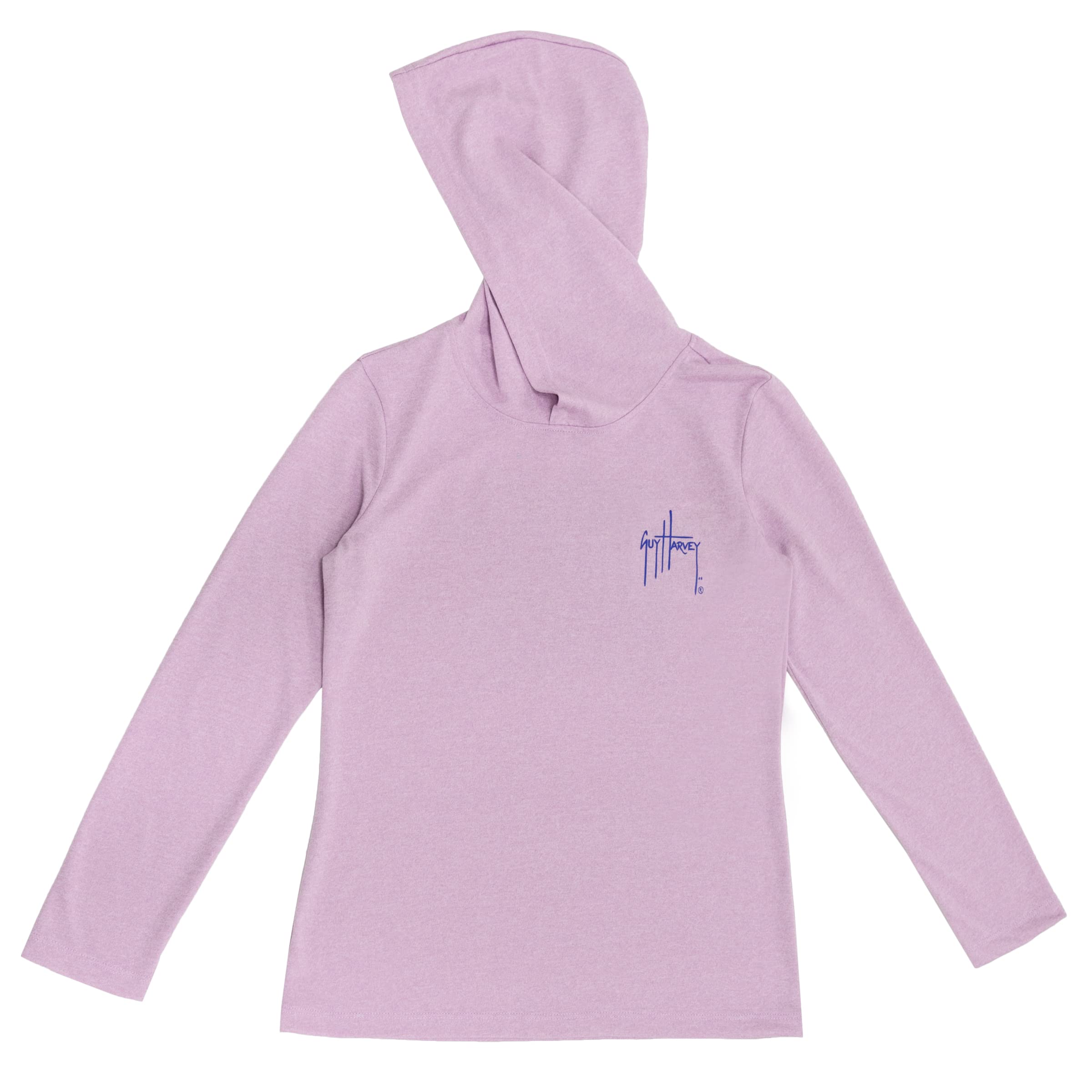 Guy Harvey Girl's Cationic Performance Hooded Tee, Lupine/Star, Large