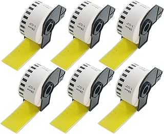 BETCKEY - 6 Rollos de DK-22225 Cinta Continua de Papel Térmico Compatible con Brother, 38mm x 30.48m, 6 continuous Etiquetas de Color Amarillo para Impresoras de Etiquetas QL