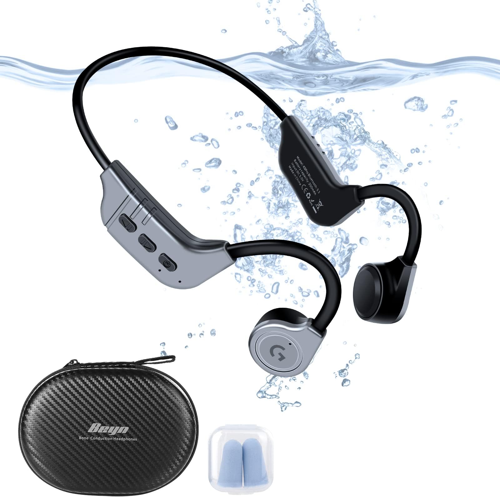 Bone Conduction Headphones - Ultralight IPX8-Waterproof Swimming Headphones-Bluetooth 5.3 Open Ear Wireless Earphones with Mic - MP3 Play Built-in 32G Memory With Case For Swimming Surfing Running