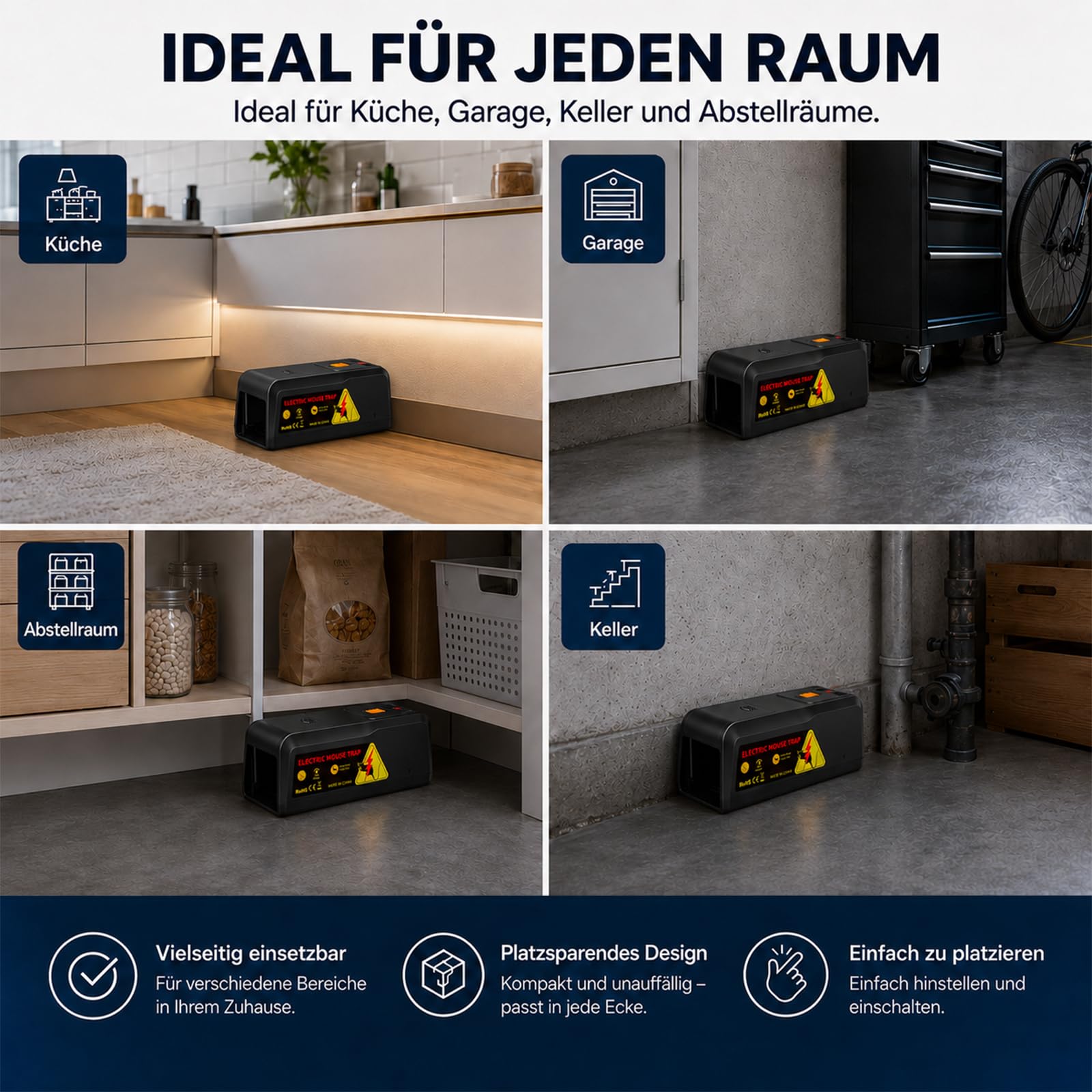 Rattenfalle Elektrisch 2800V, Elektrische Mausefalle mit Großem Einlass, Wiederverwendbar, Hygienisch, Für Haus, Keller, Garage
