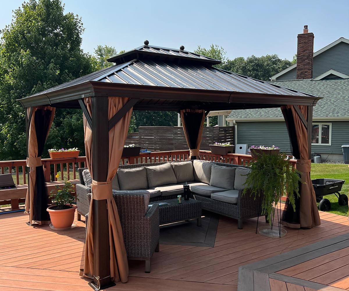 PURPLE LEAF Outdoor Hardtop Gazebo 10' x 13' Bronze Metal 4.7" Wide Frame