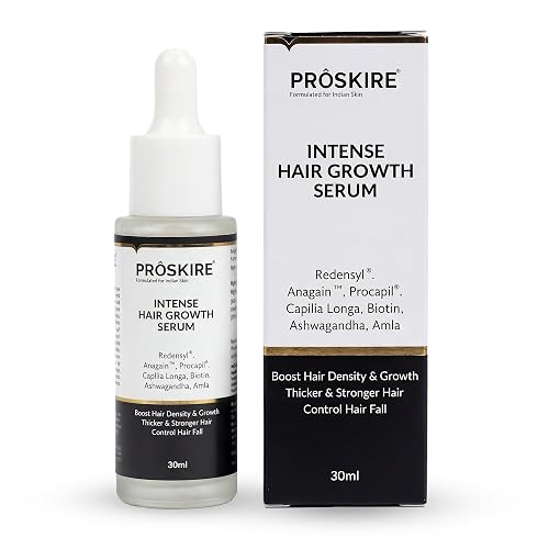 Proskire Intense Hair Growth Serum with Redensyl, Procapil, Anagain, Biotin & Ashwagandha | Boosts Hair Density & Thickness | Controls Hair Fall & Strengthens Roots | For Men & Women - 30ml