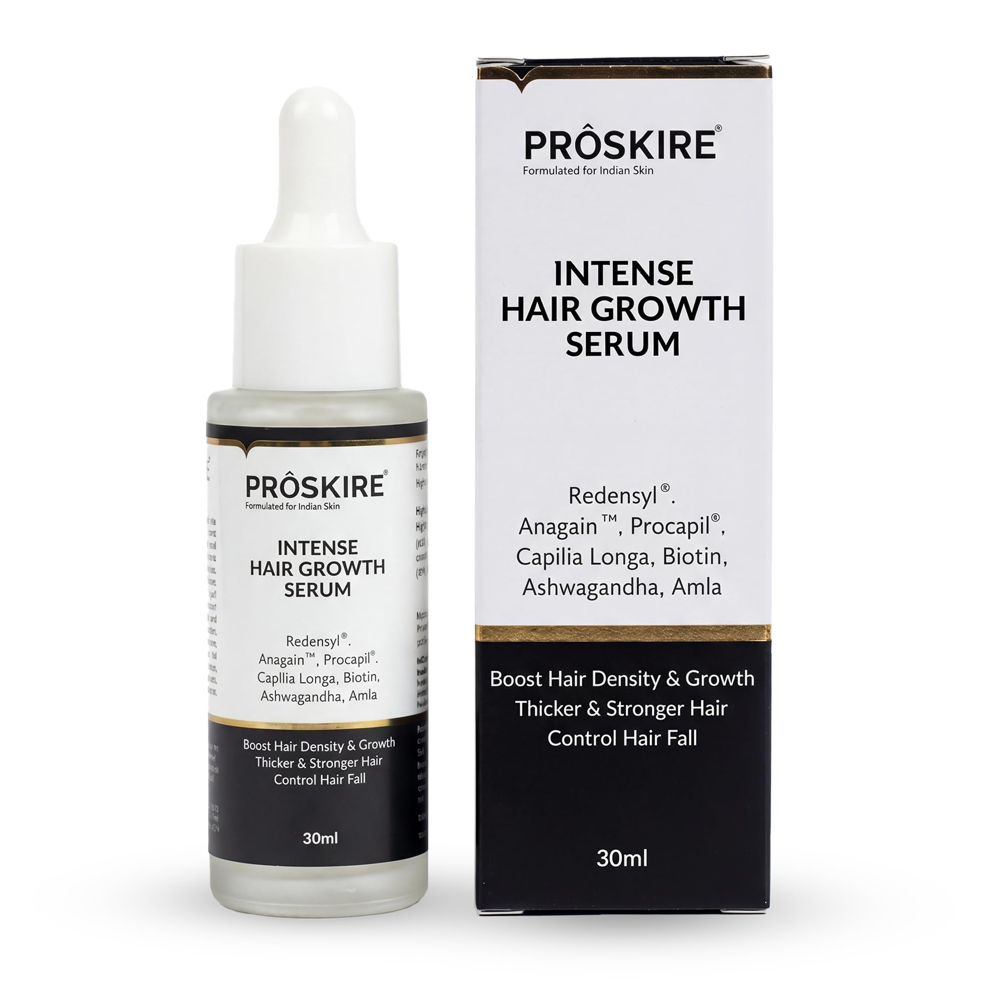 Intense Hair Growth Serum with Redensyl, Procapil, Anagain, Biotin & Ashwagandha | Boosts Hair Density & Thickness | Controls Hair Fall & Strengthens Roots | For Men & Women - 30ml