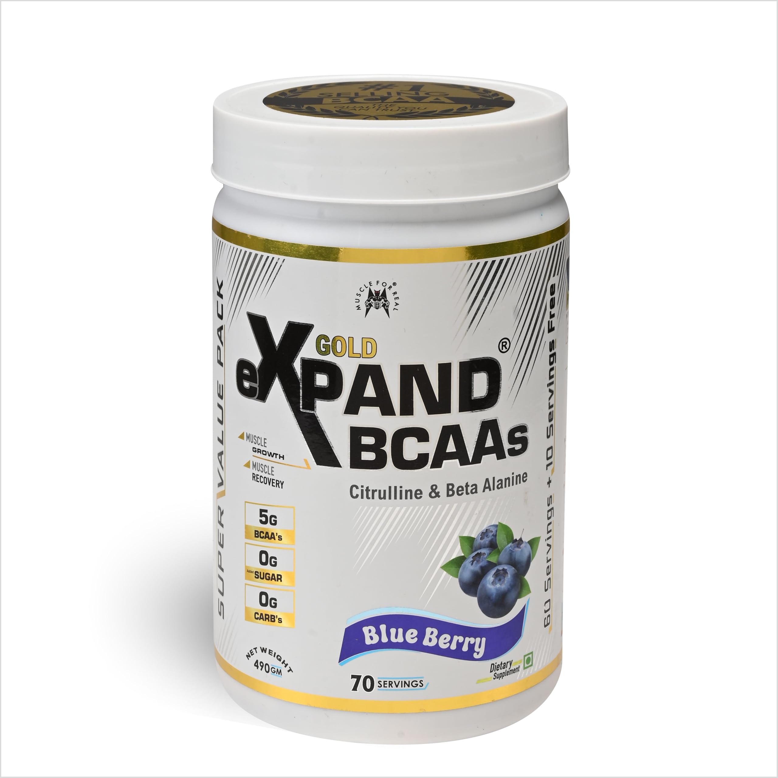 MFR eXpand Gold BCAAs Blueberry Flavour, 5g BCAAs with Citrulline & Beta Alanine, Sugar-Free Muscle Growth Supplement, 490g, 70 Servings-image-26