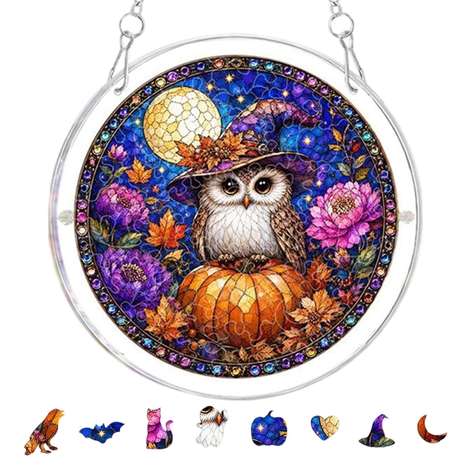 Atrapasol de puzzle acrílico diy de Halloween y calabaza para regalar en otoño