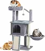 キャットタワー　ベージュ 高さ93cm 2つ Amazon | Tenntowu キャットタワー ミニ 猫タワー スリム