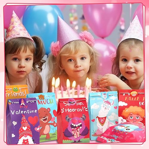 Miniatura 7 de FEBSNOW Paquete de 24 bolsas de regalo para el día de San Valentín, bolsas de regalo de papel kraft de corazón para regalos de San Valentín, bolsas