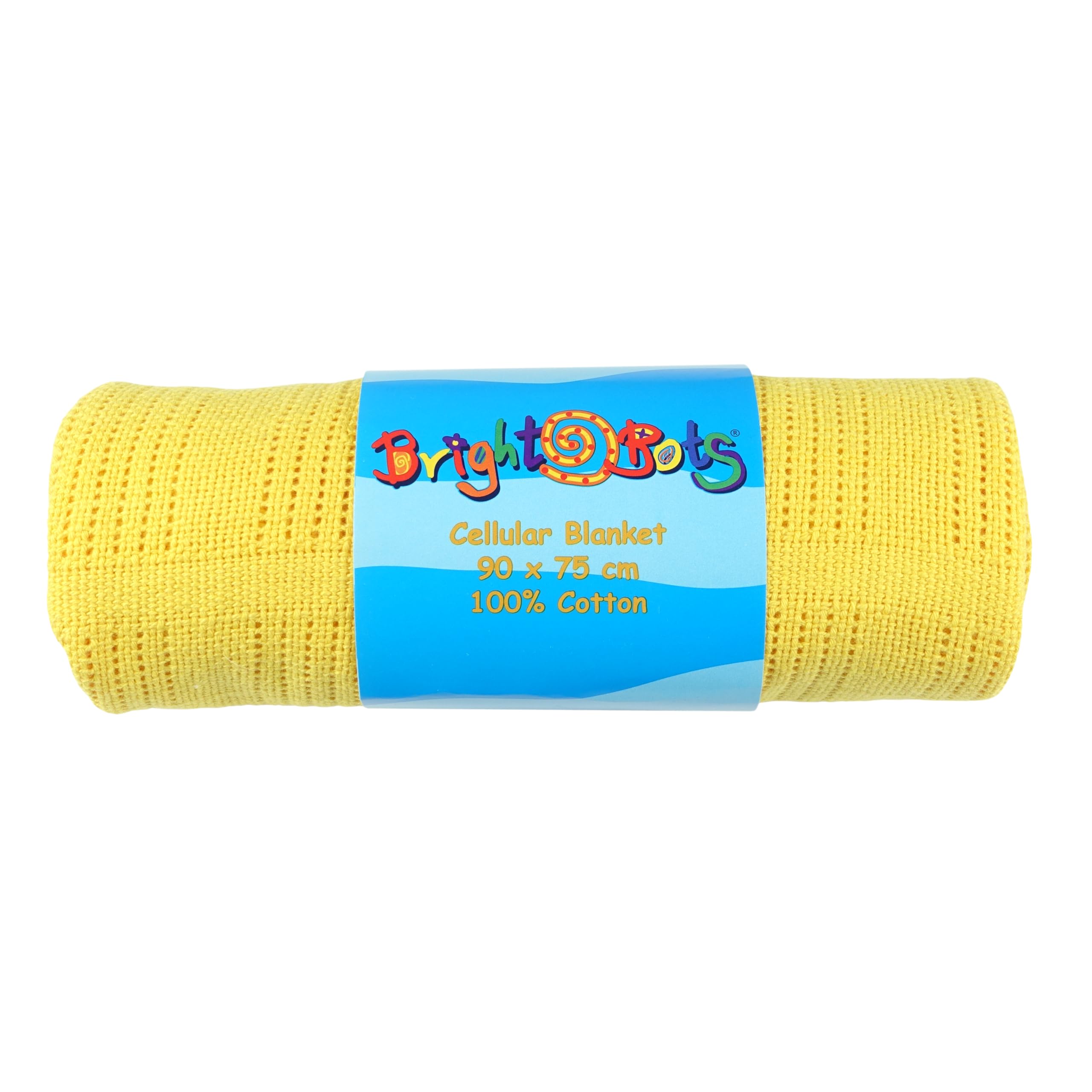 Bright Bots Cellular Blanket, 100% Cotton Receiving Blanket, Moses Basket Blanket, Newborn Blanket 90x75 cms (Yellow)